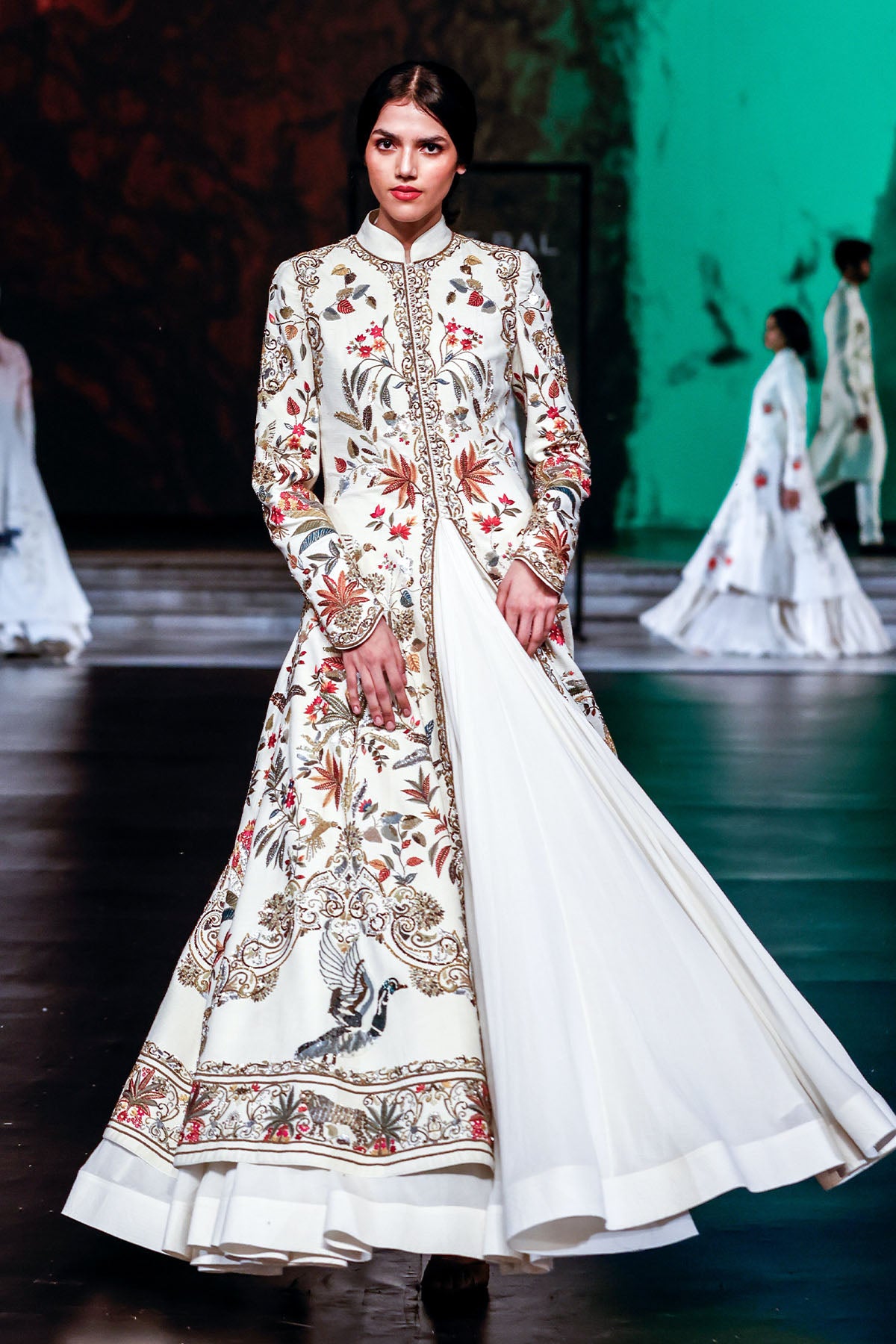 Matka Silk Long Jacket With Floral Embroidered