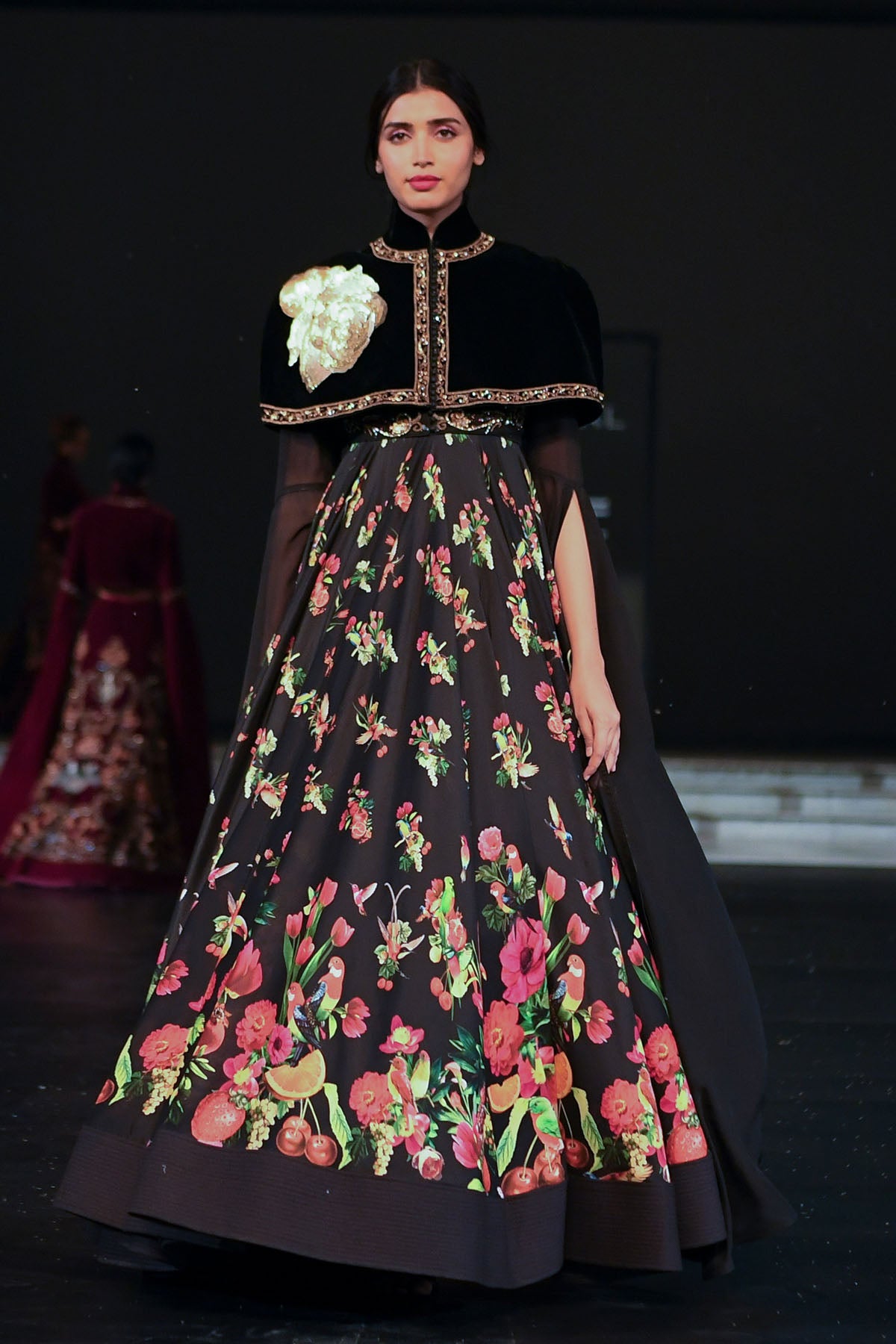 Velvet Cape With Chanderi Anarkali Set
