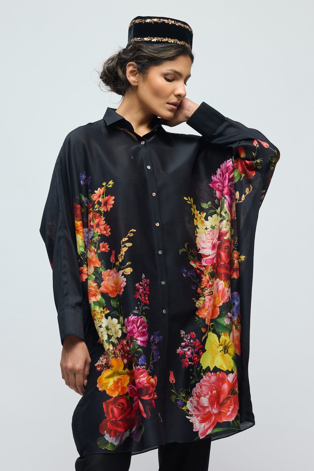 Floral printed Chanderi Tunic