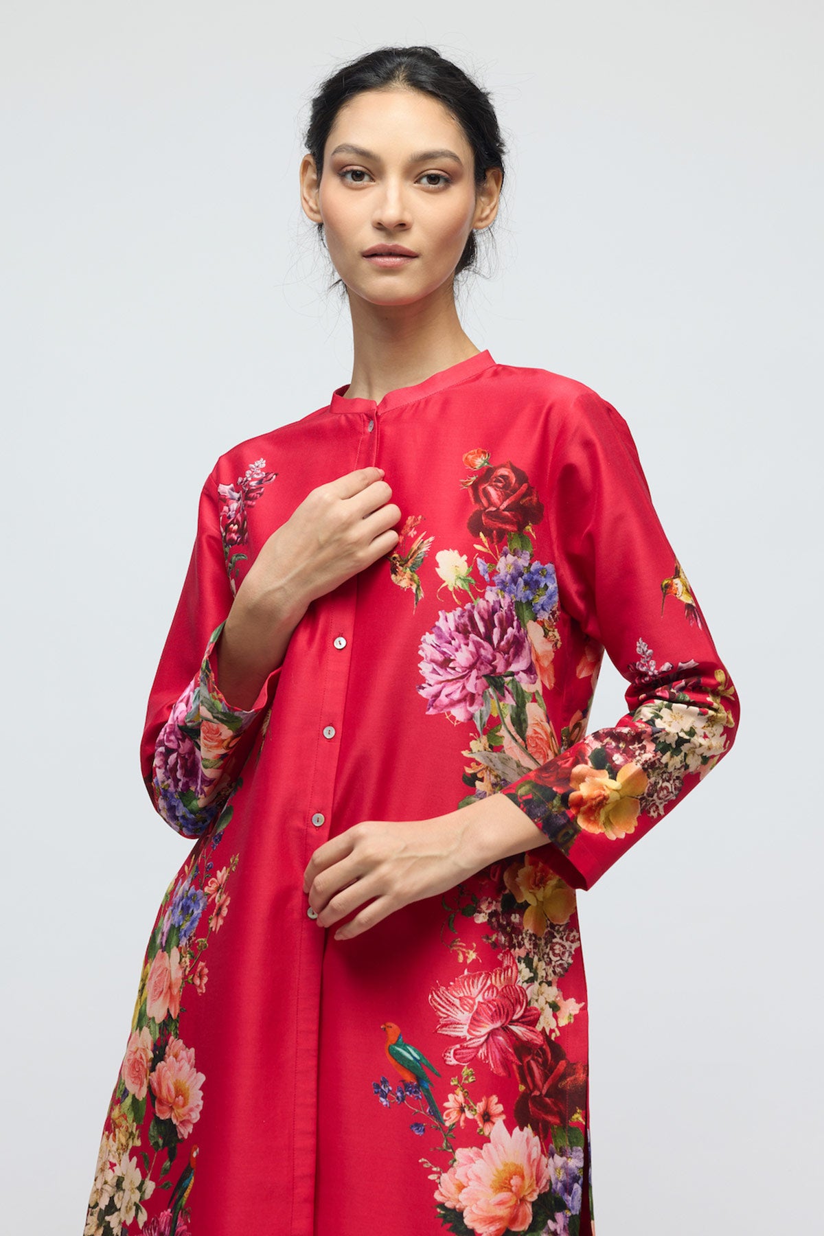 Floral printed Chanderi Tunic Set with Voile Pant