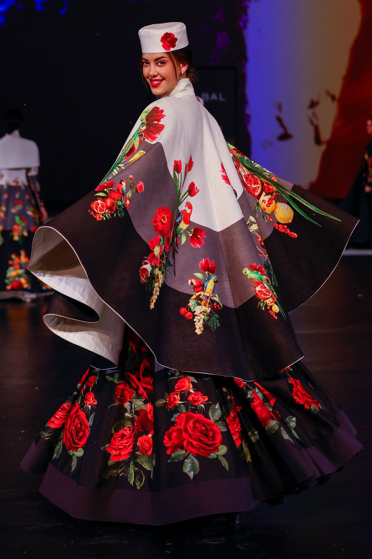Chanderi Silk Rose Printed Anarkali Set With Cape
