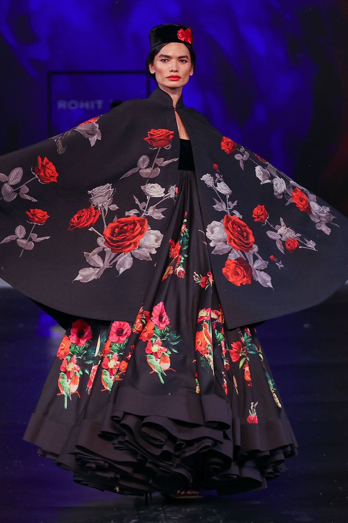 Chanderi Embroidery Floral Print Cape and Anarkali Set