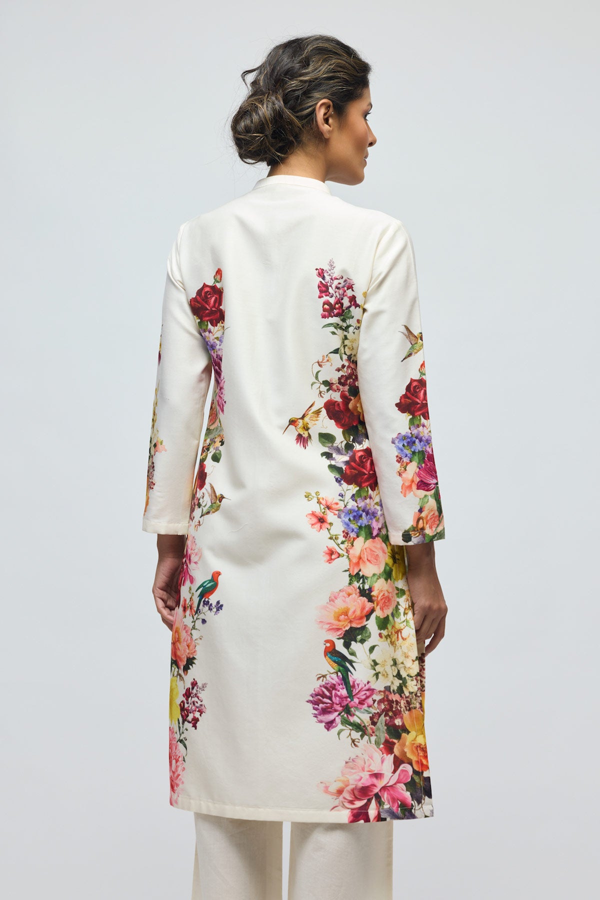 Floral printed Chanderi Tunic Set with Voile Pant