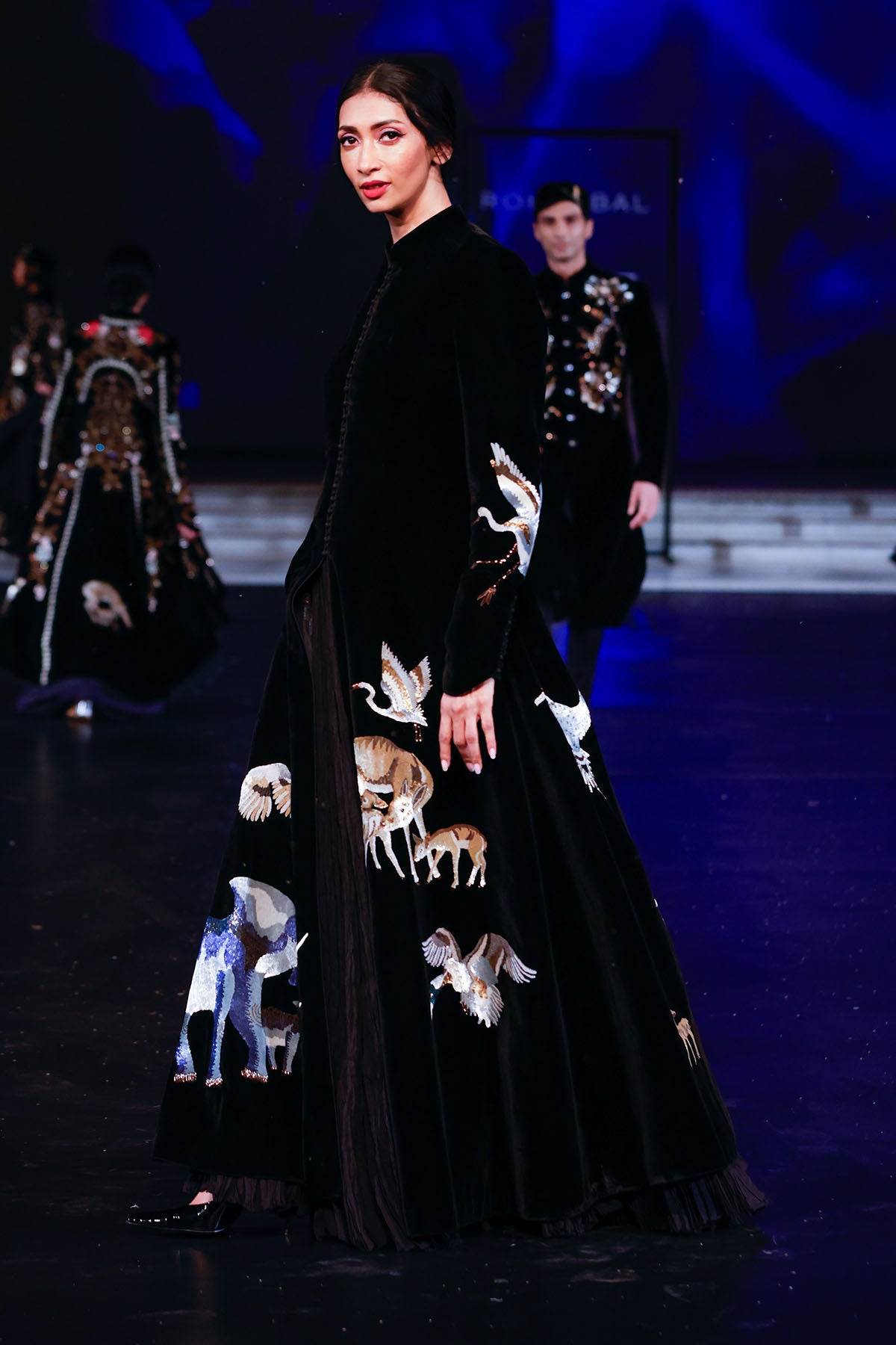 Velvet Long Jacket With Resham Embroidery