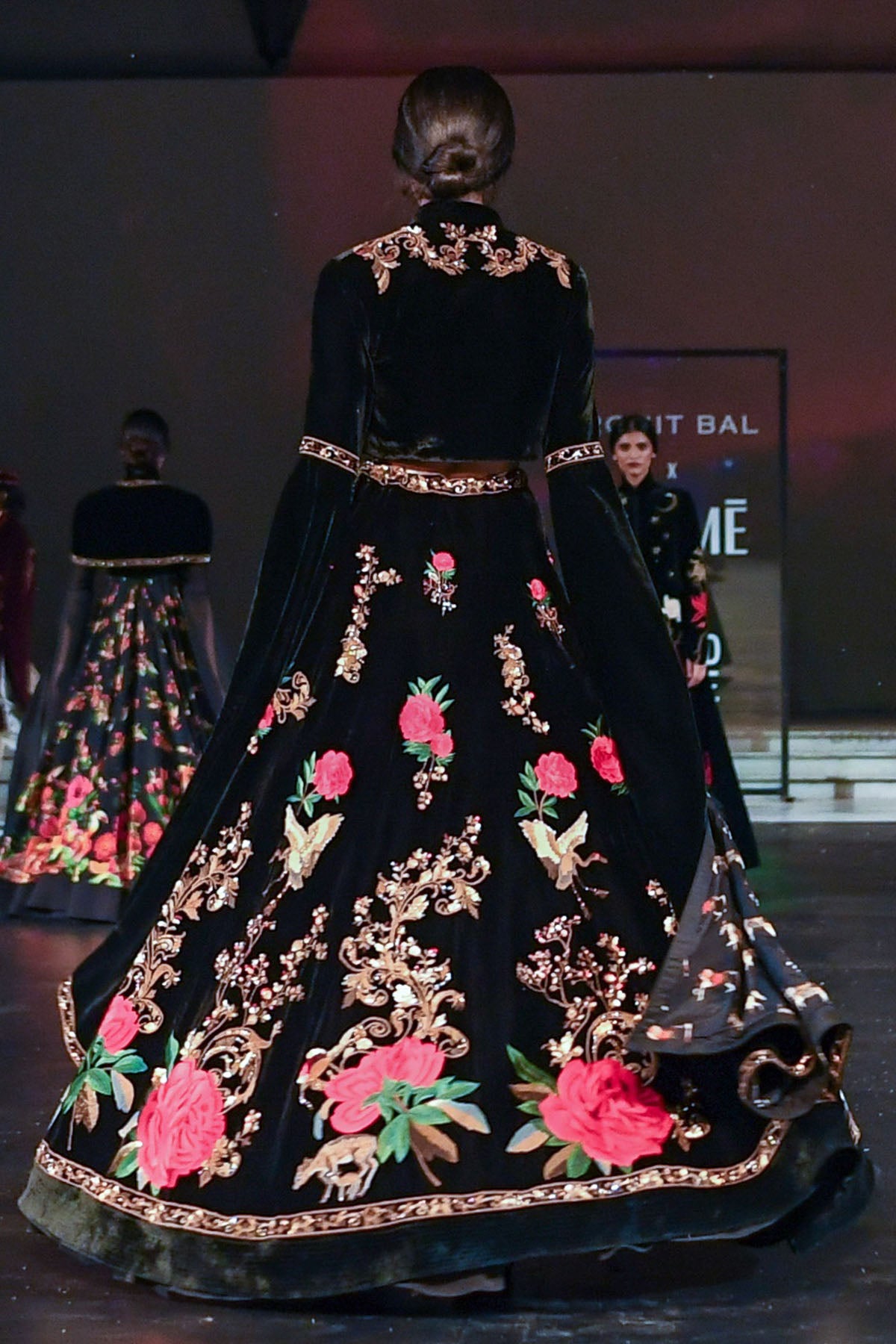 Velvet Elegance Embroidered Short Jacket & Skirt With Bustier
