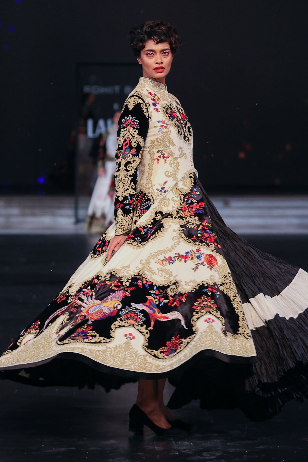 Longline Jacket In Matka Silk & Velvet With Embroidery