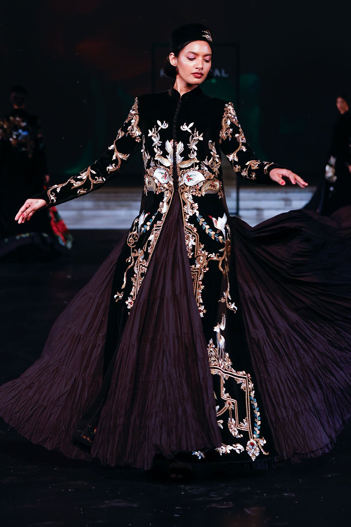 Velvet Long Jacket With Resham Embroidery