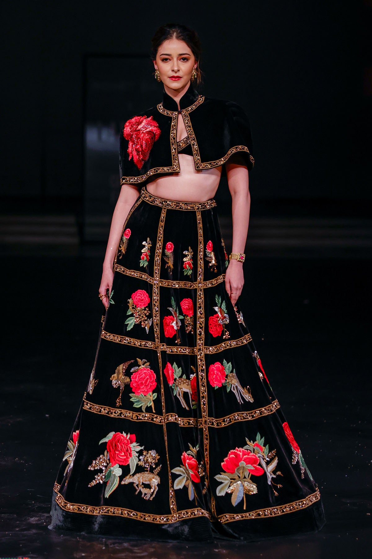 Ananya Panday in Rohit Bal Velvet Lehenga & Cape Set