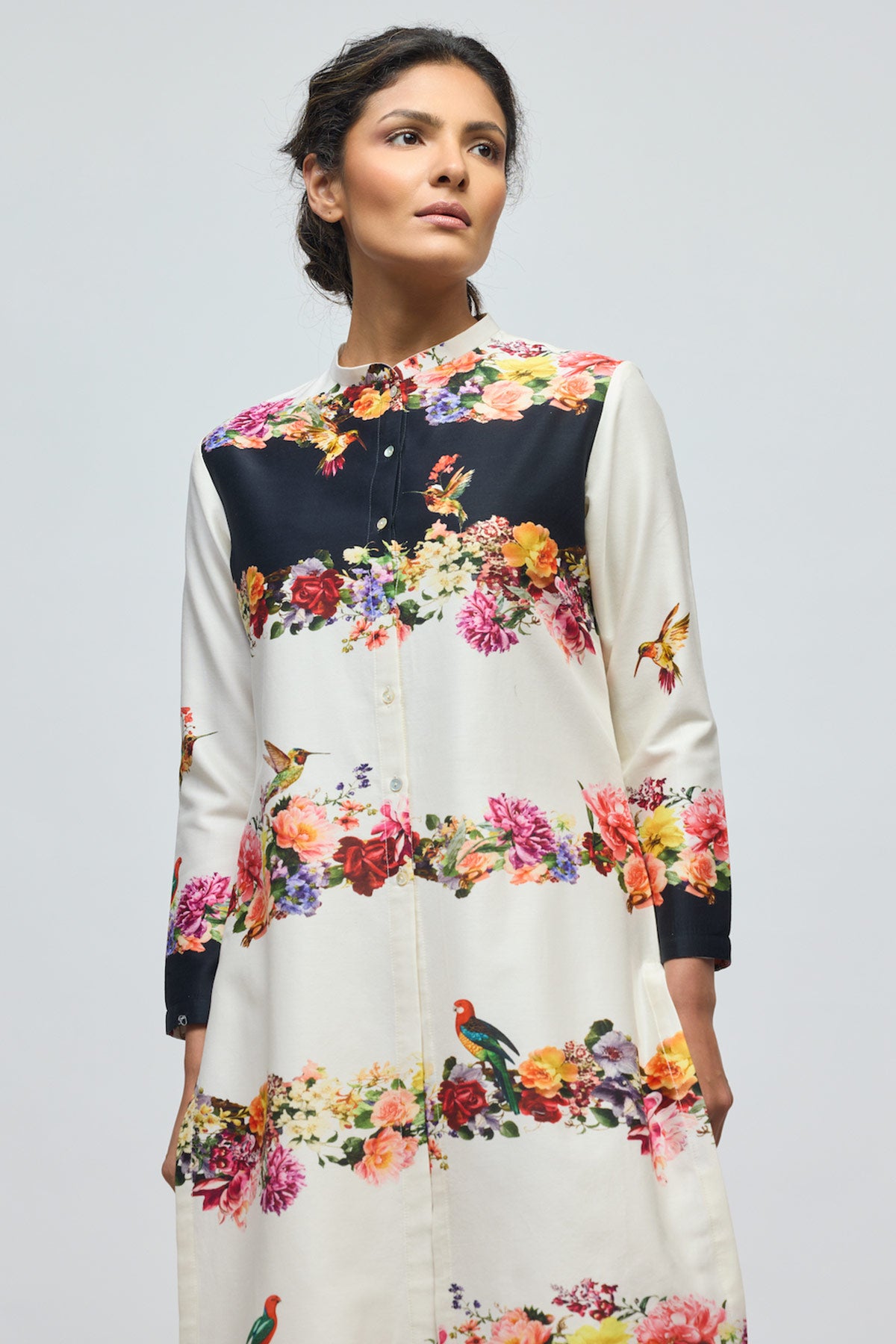 Floral printed Chanderi Tunic Set with Voile Pant