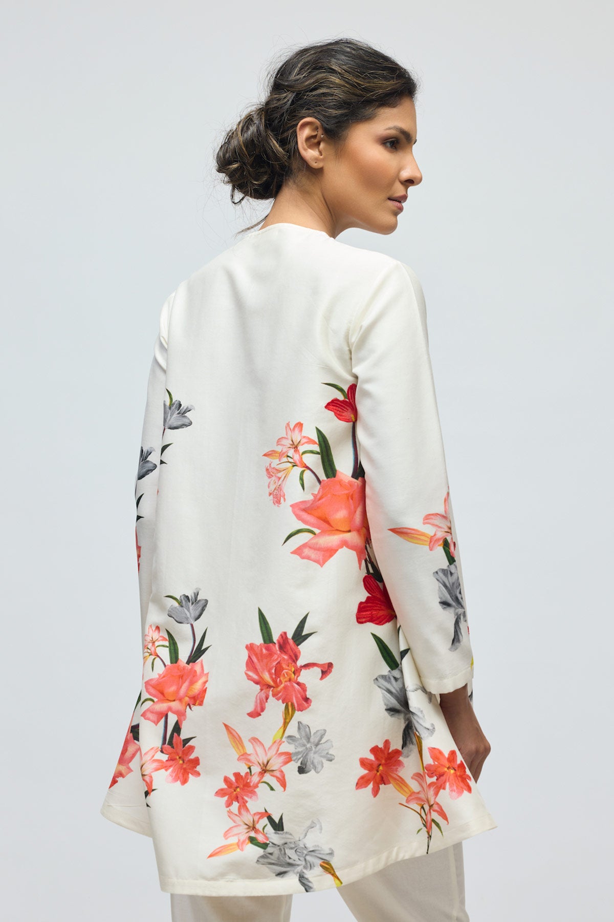 Floral printed Chanderi Tunic Set with Voile Pant