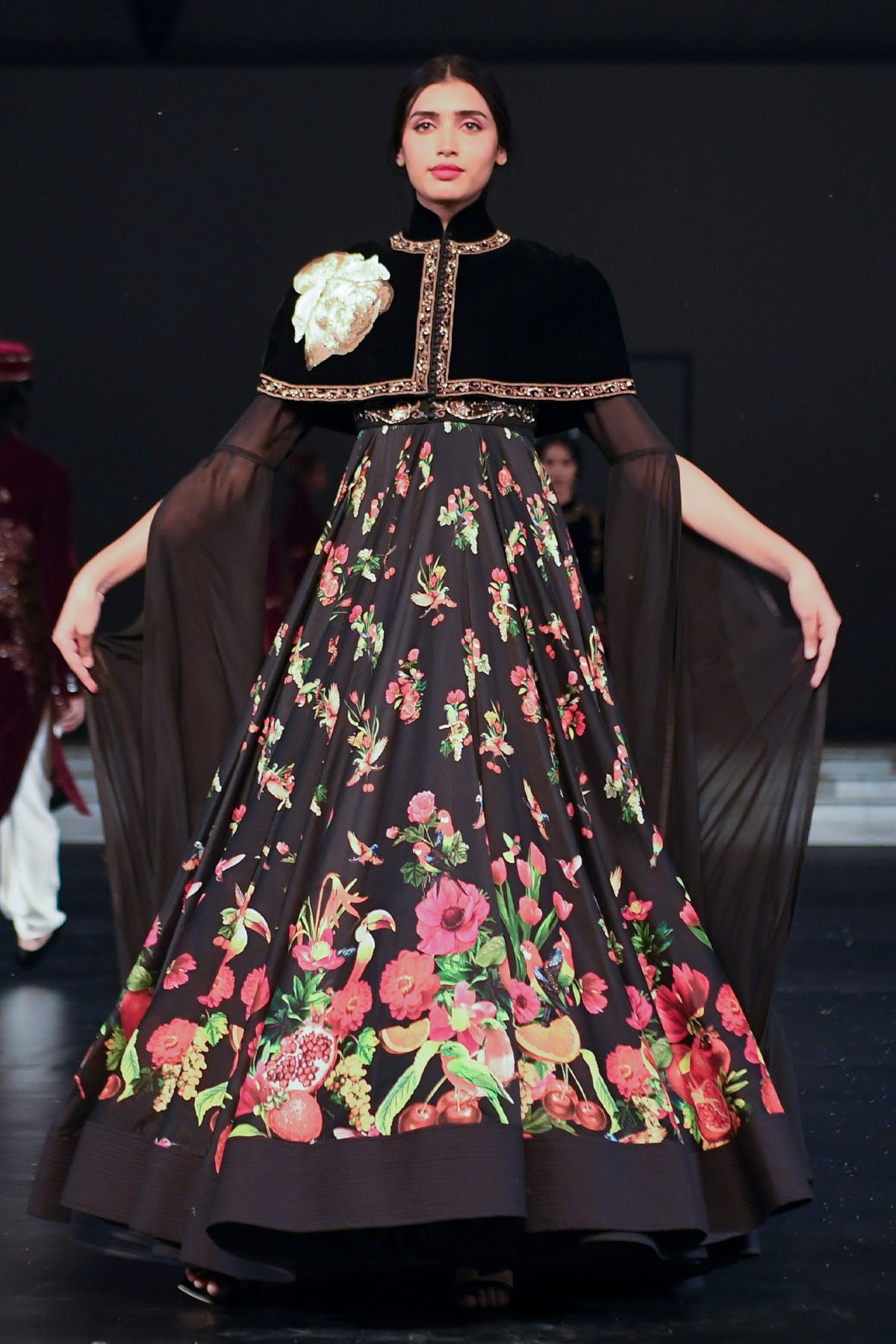 Velvet Cape With Chanderi Anarkali Set