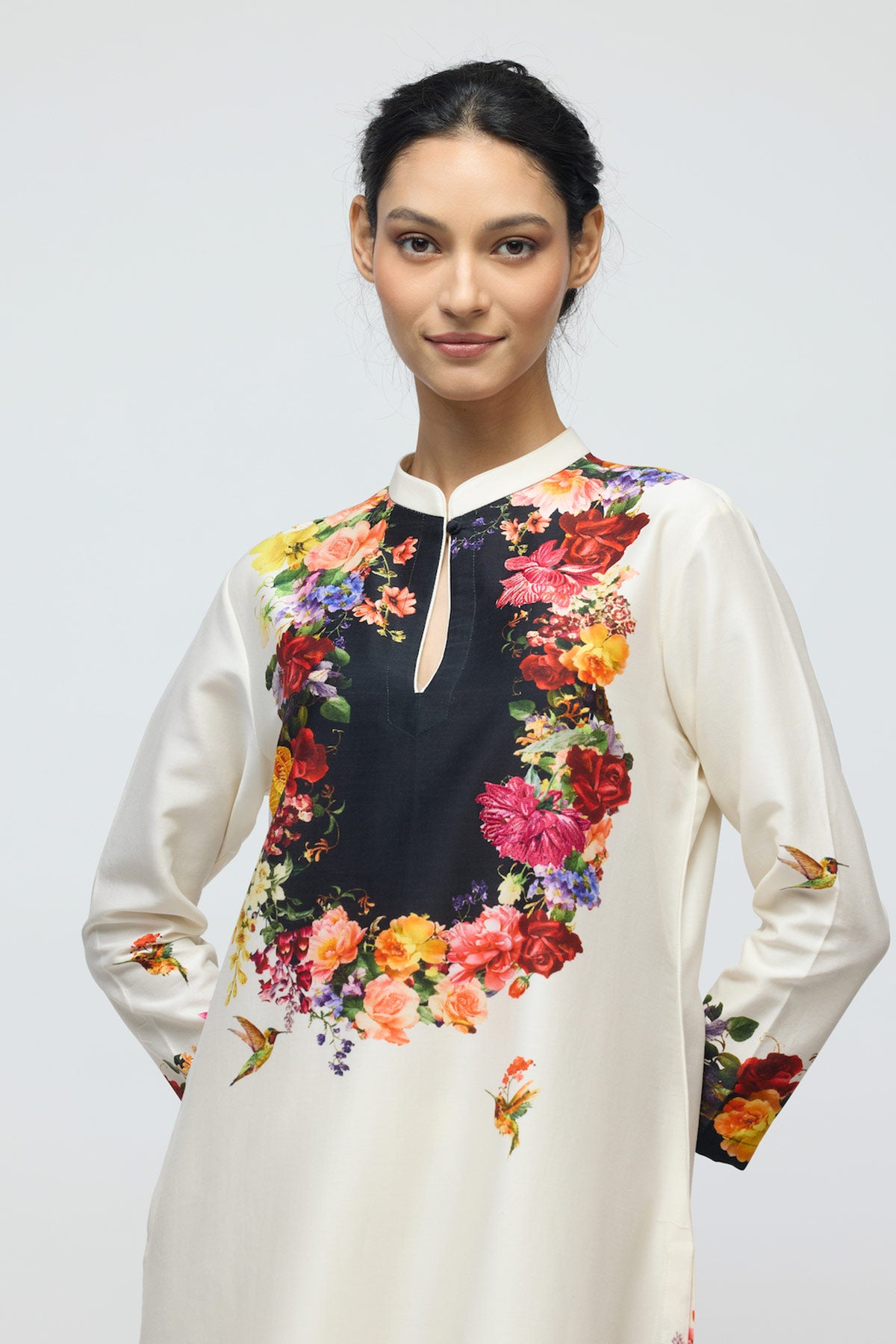 Floral printed Chanderi Tunic Set with Voile Pant