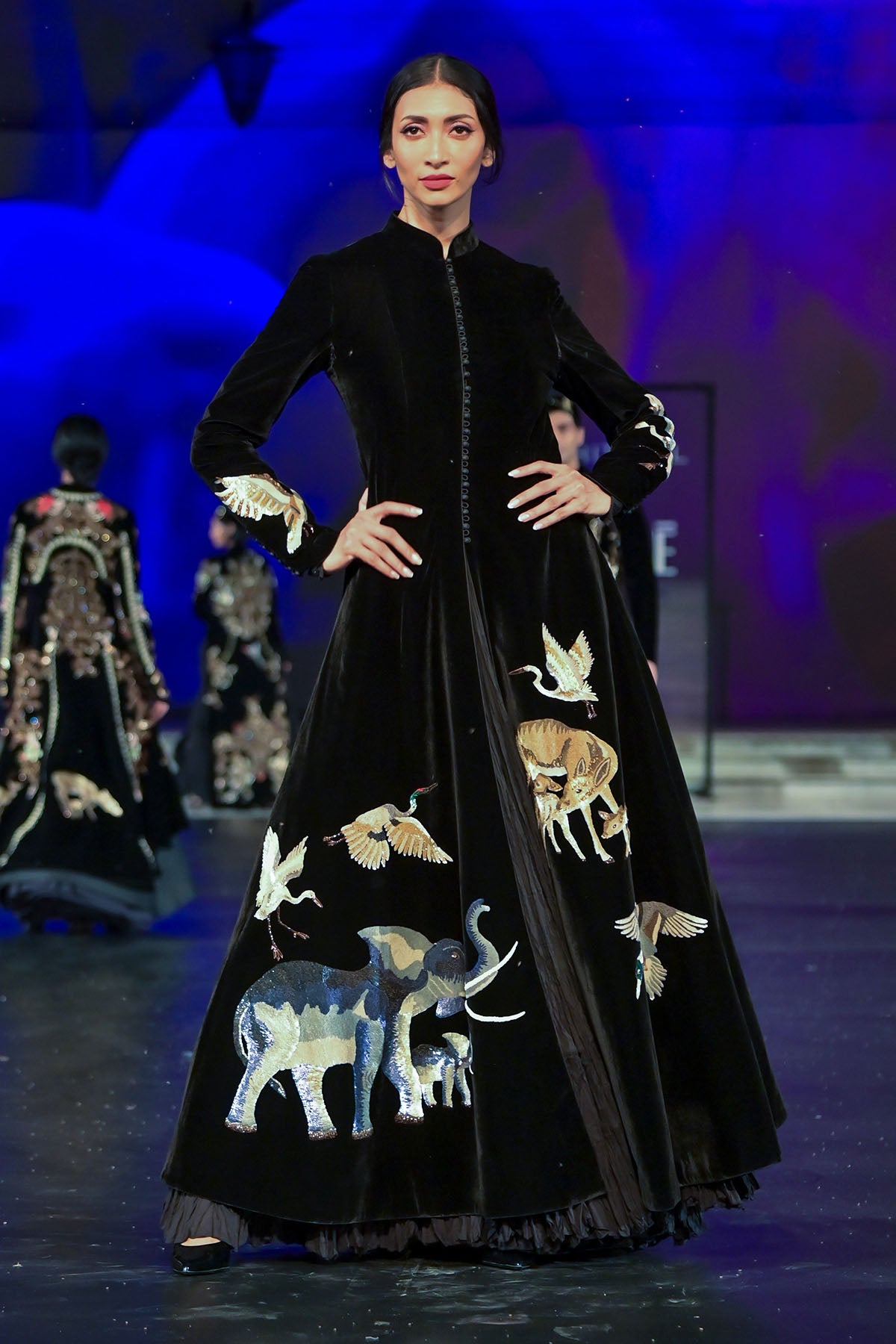 Velvet Long Jacket With Resham Embroidery