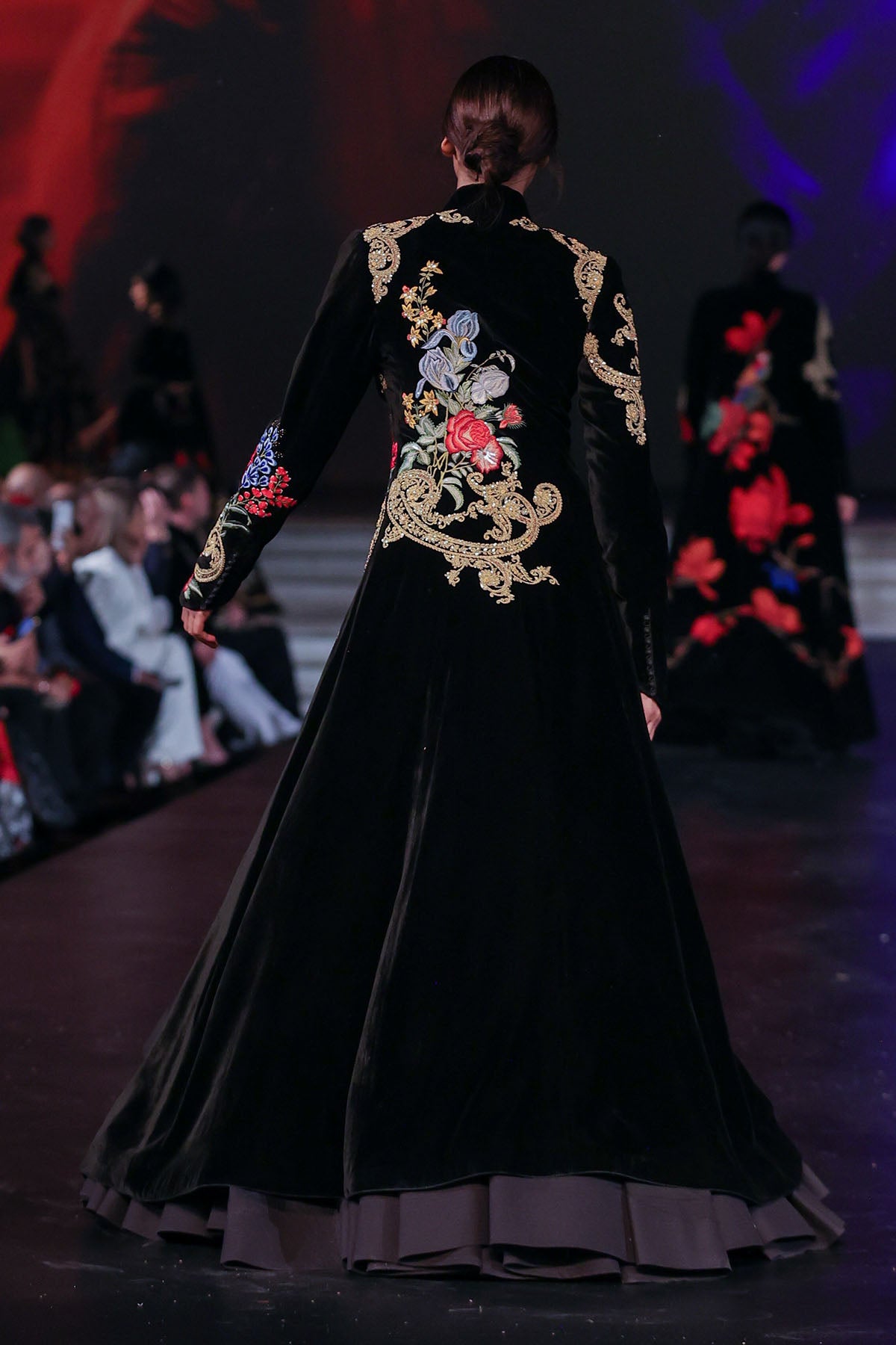Velvet Long Jacket With Embroidery