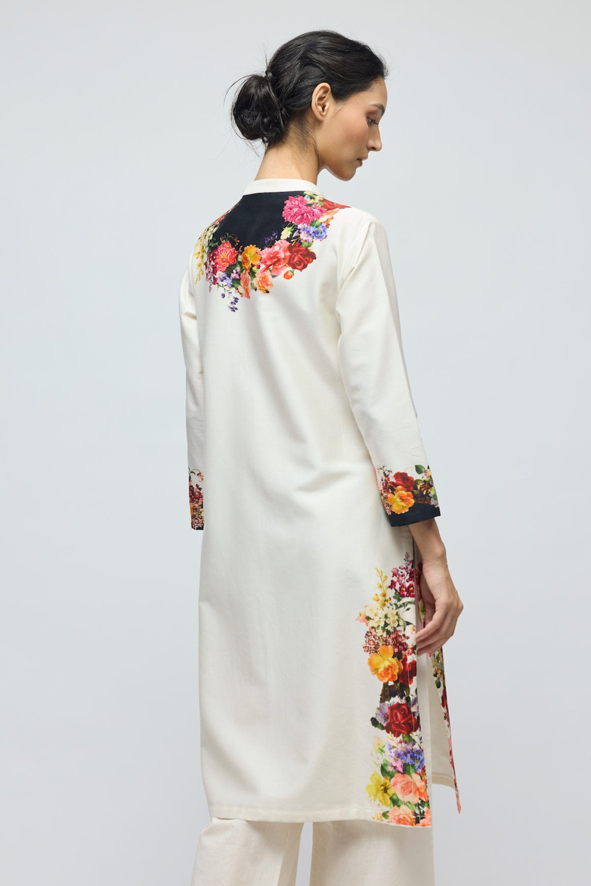 Floral printed Chanderi Tunic Set with Voile Pant