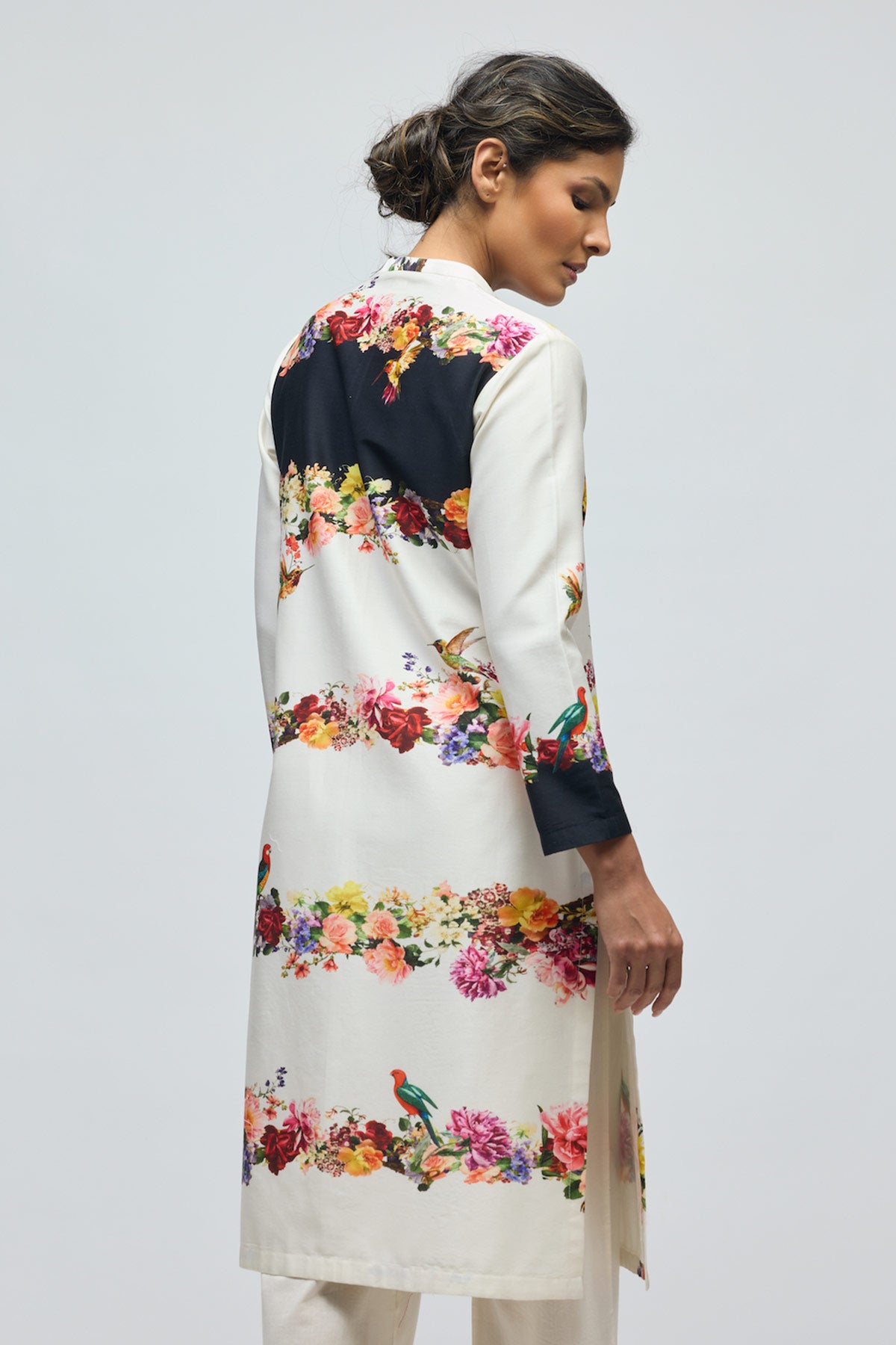 Floral printed Chanderi Tunic Set with Voile Pant