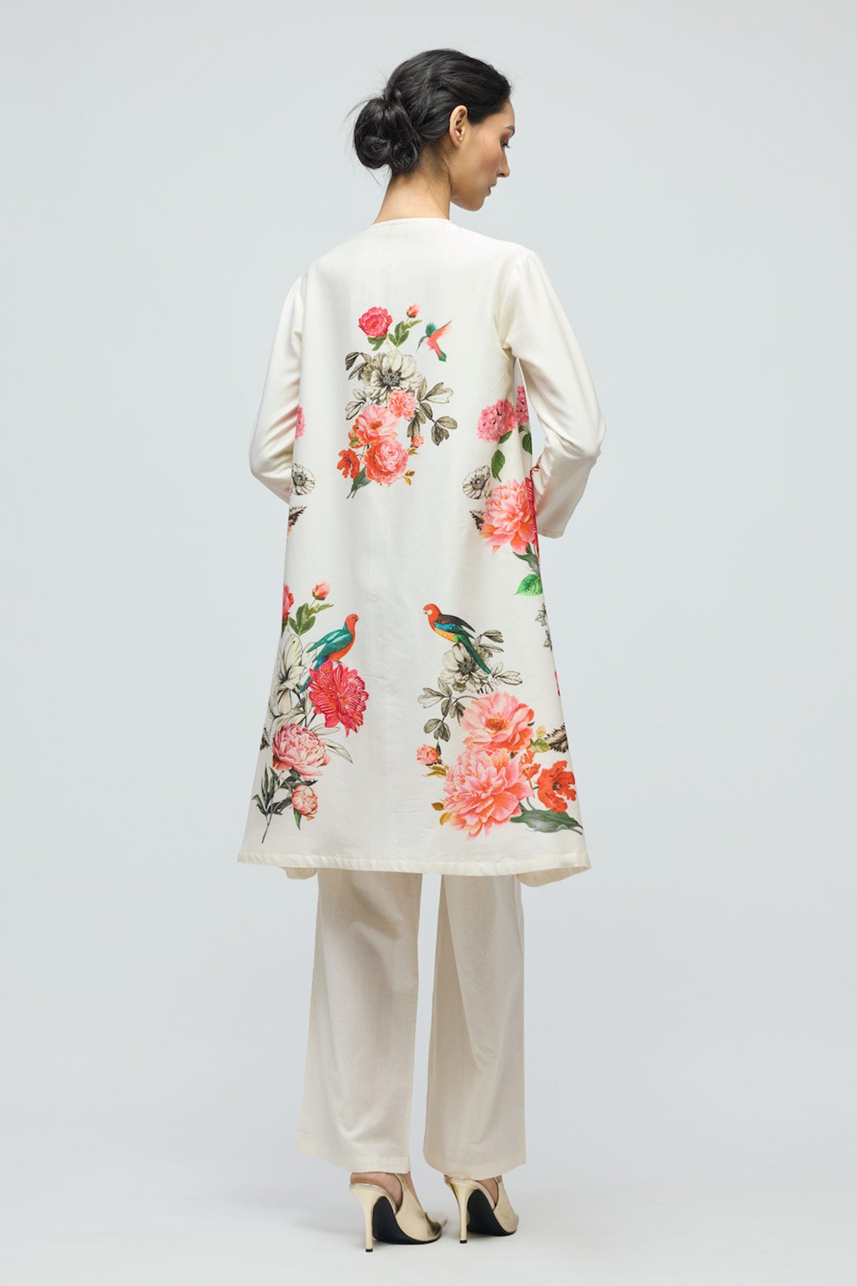 Floral printed Chanderi Tunic Set with Voile Pant