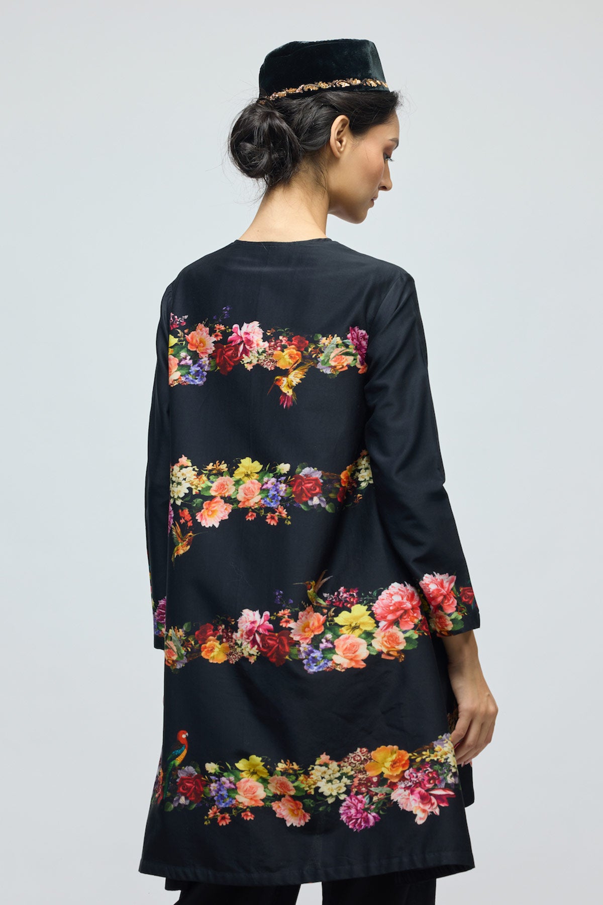 Floral printed Chanderi Tunic Set with Voile Pant