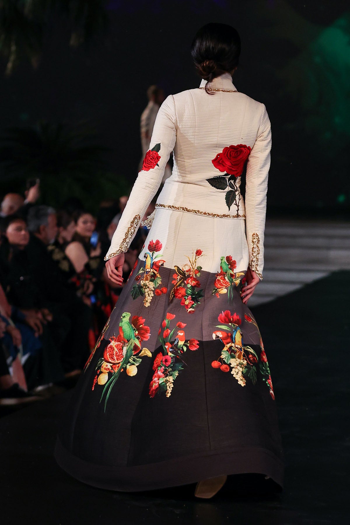 Chanderi Embroidery Floral Print Jacket And Color Block Skirt