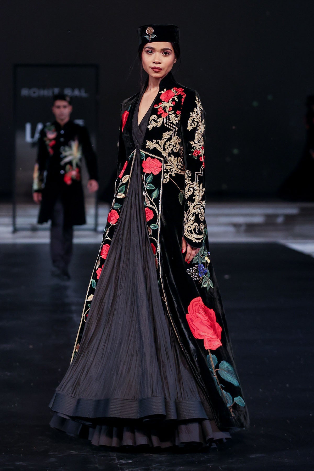 Velvet Silk Long Jacket With Embroidery
