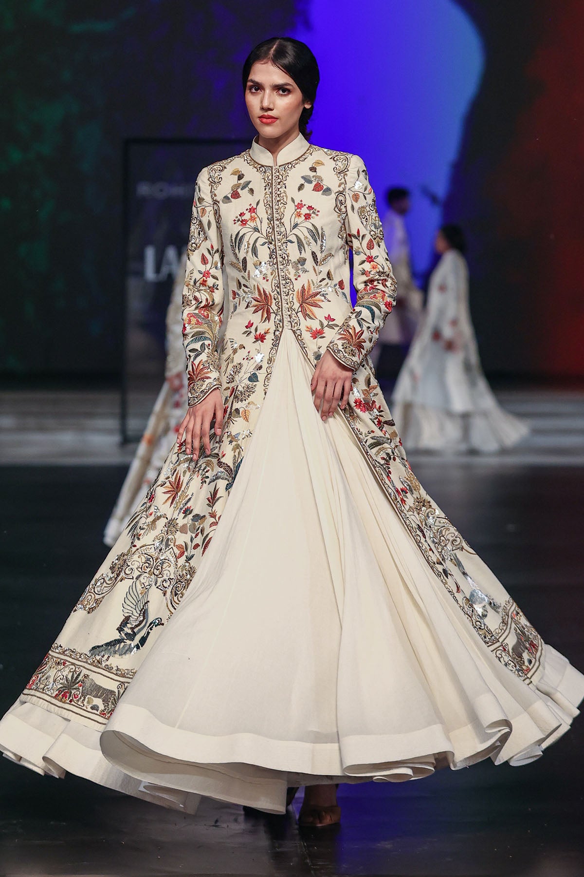 Matka Silk Long Jacket With Floral Embroidered