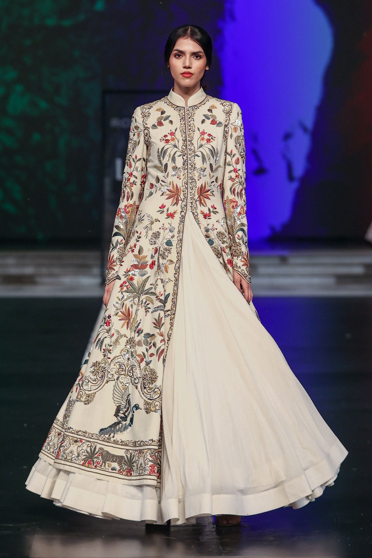Matka Silk Long Jacket With Floral Embroidered