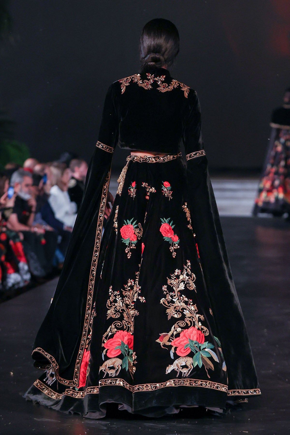 Velvet Elegance Embroidered Short Jacket & Skirt With Bustier