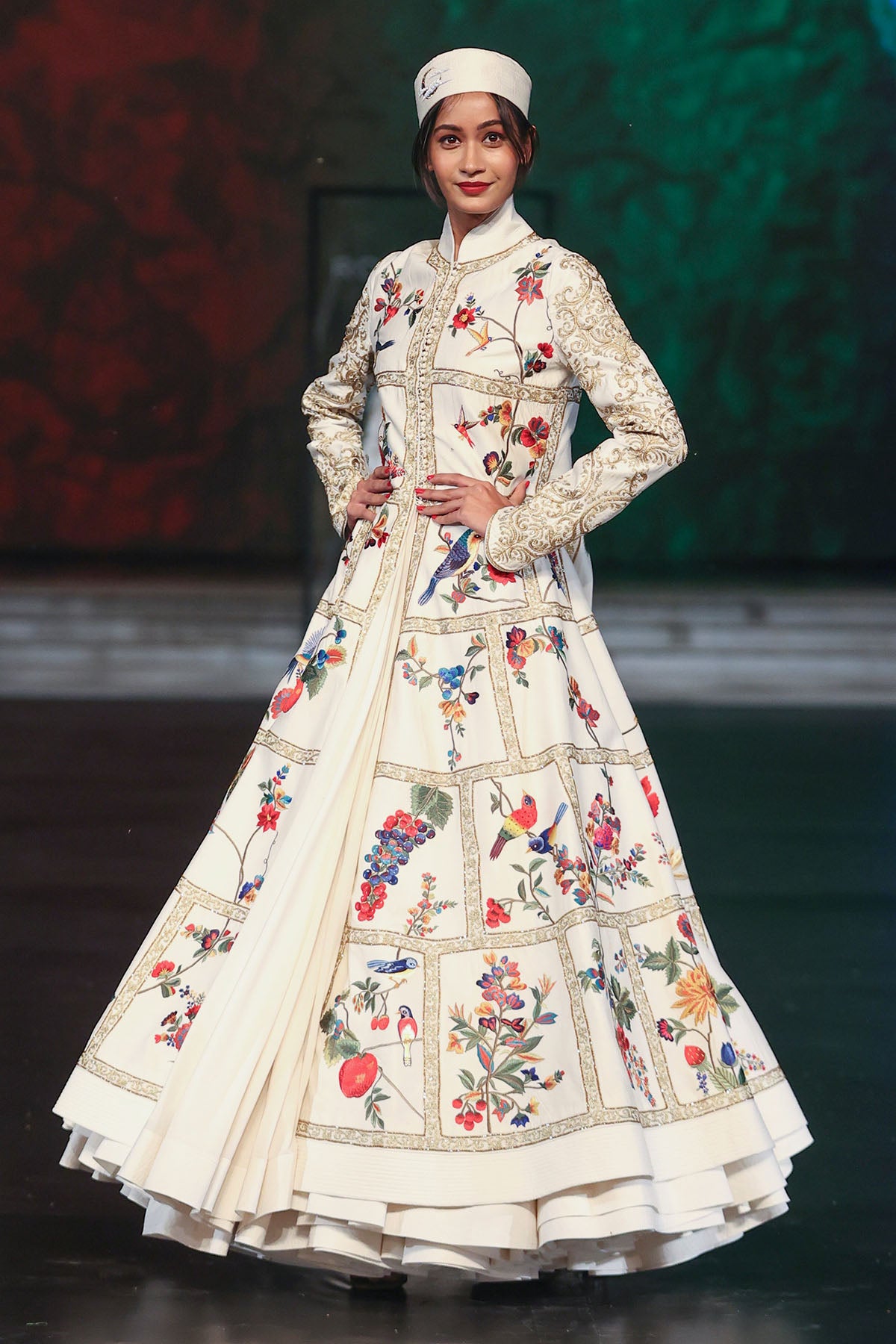 Chanderi Long Jacket With Floral Embroidery