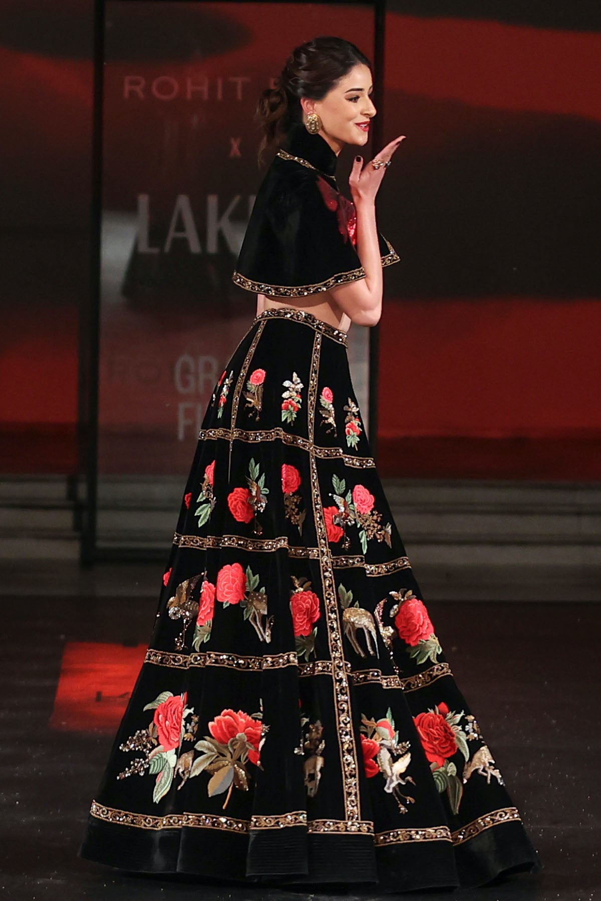 Ananya Panday in Rohit Bal Velvet Lehenga & Cape Set