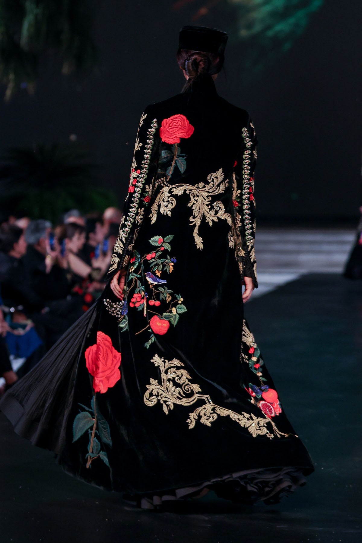 Velvet Silk Long Jacket With Embroidery