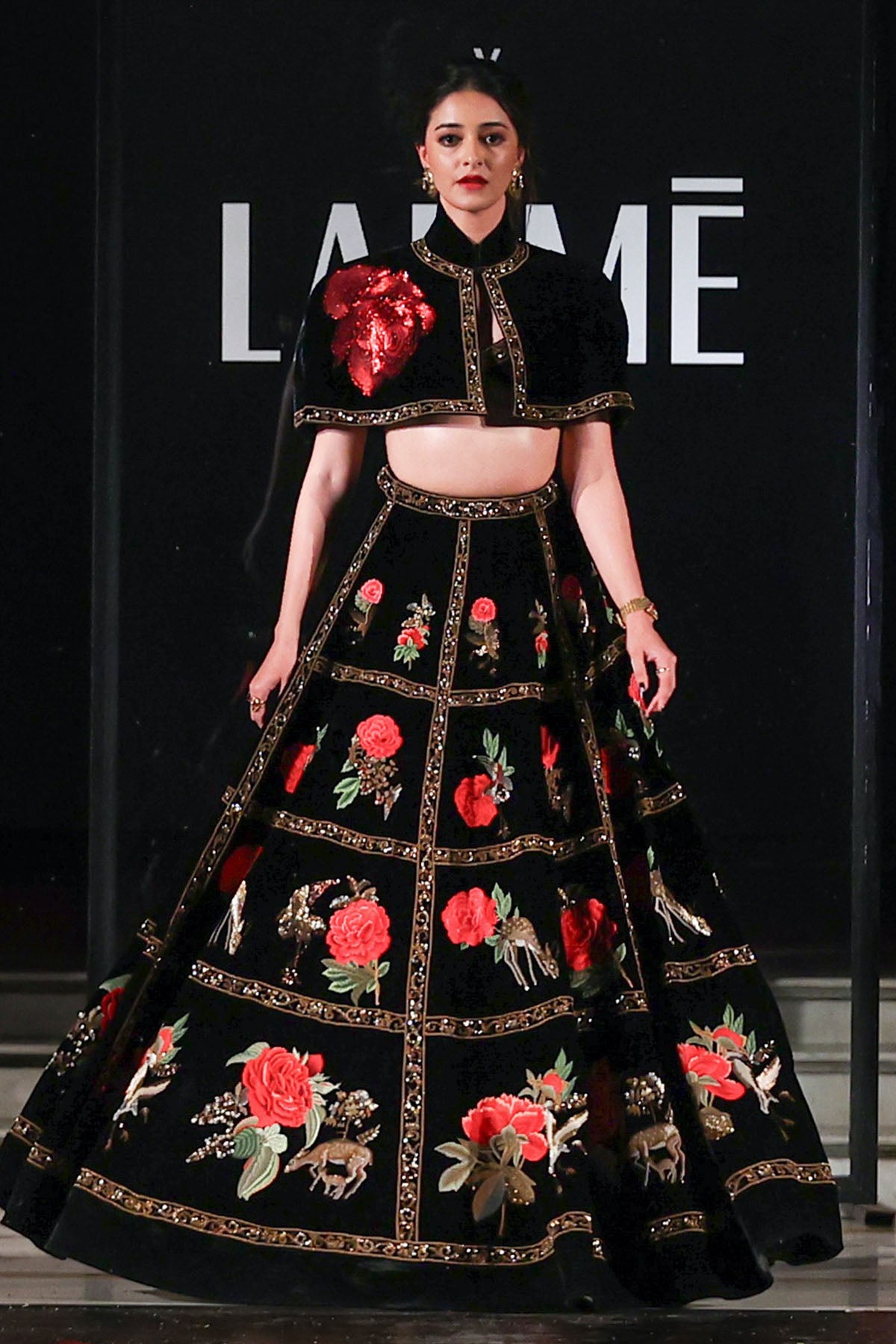 Ananya Panday in Rohit Bal Velvet Lehenga & Cape Set