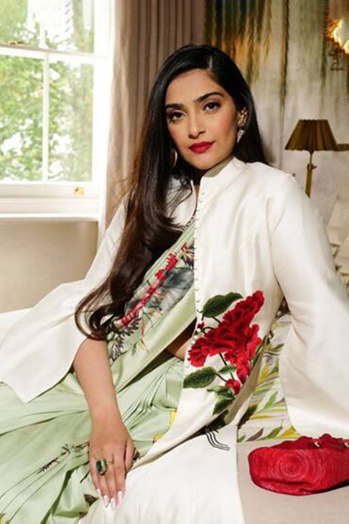 Mint Green Silk Chanderi Saree With Floral Multicolour Print