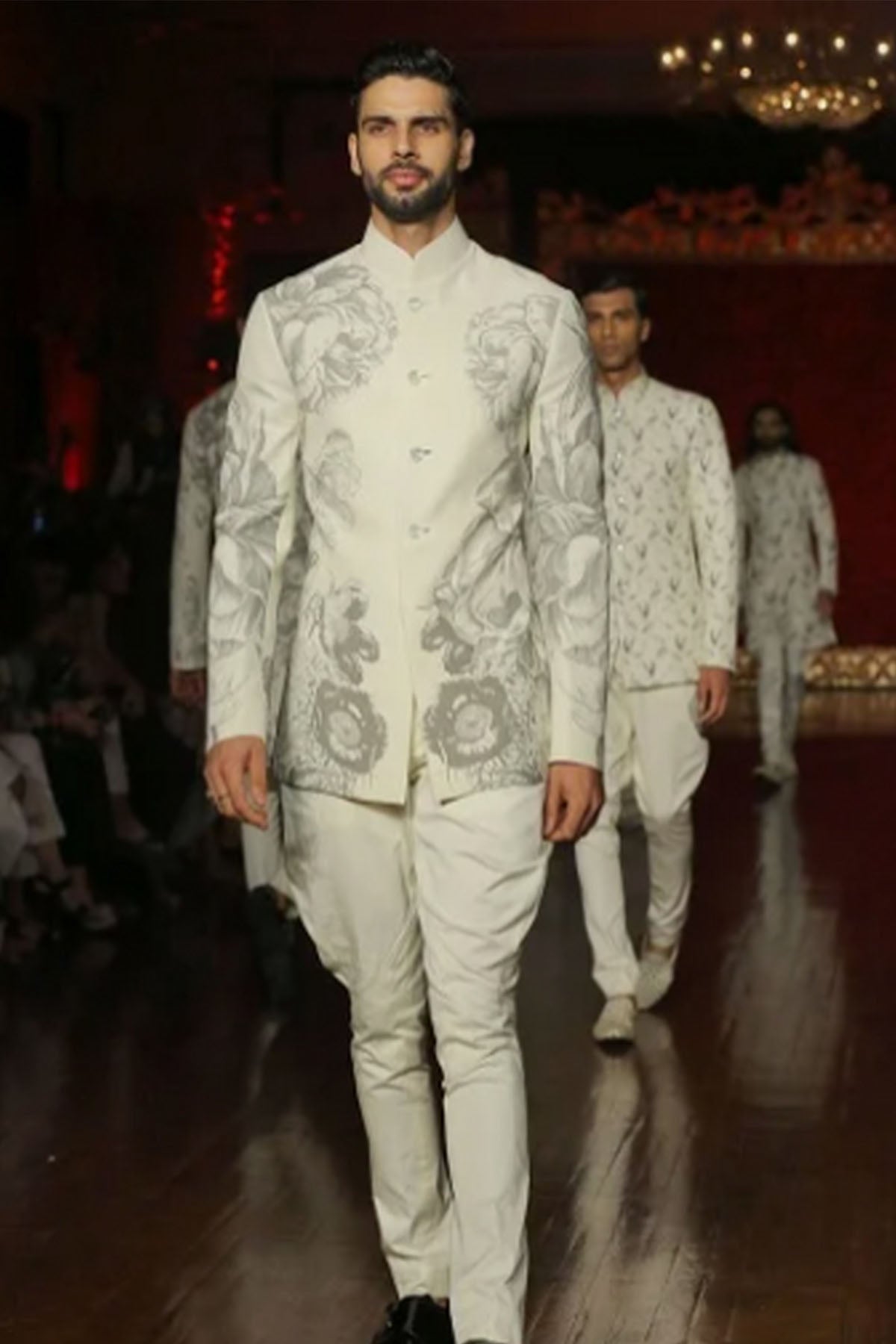 Ivory Matka Silk Floral Digital Printed Bandhgala