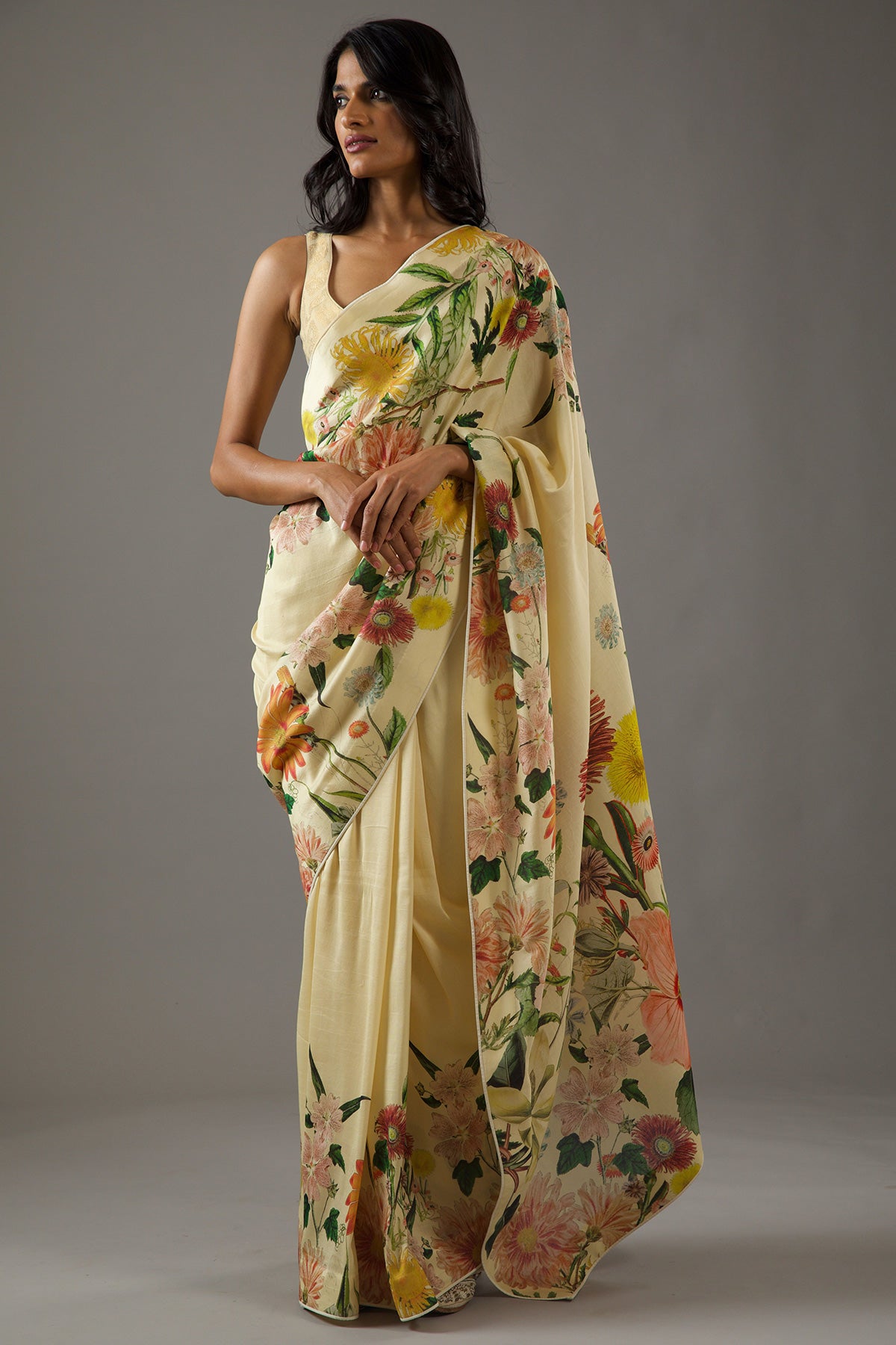 Chanderi Silk Saree With Floral Digital Print
