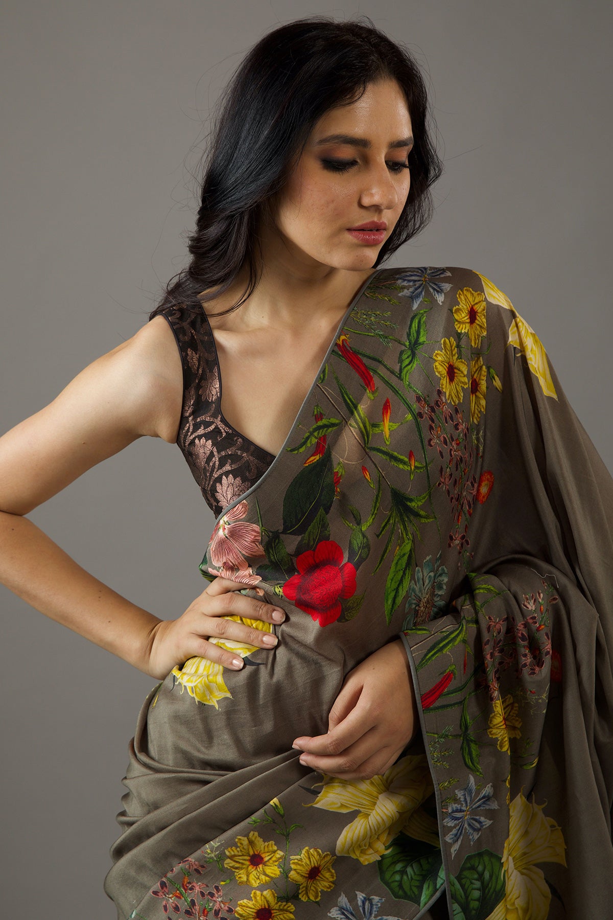 Chanderi Silk Saree With Floral Digital Print