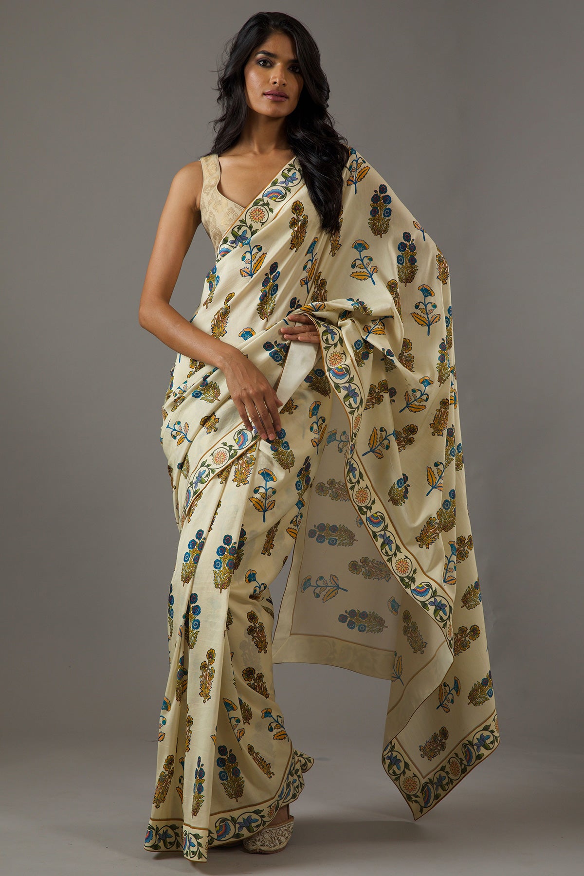Chanderi Silk Saree With Floral Digital Print
