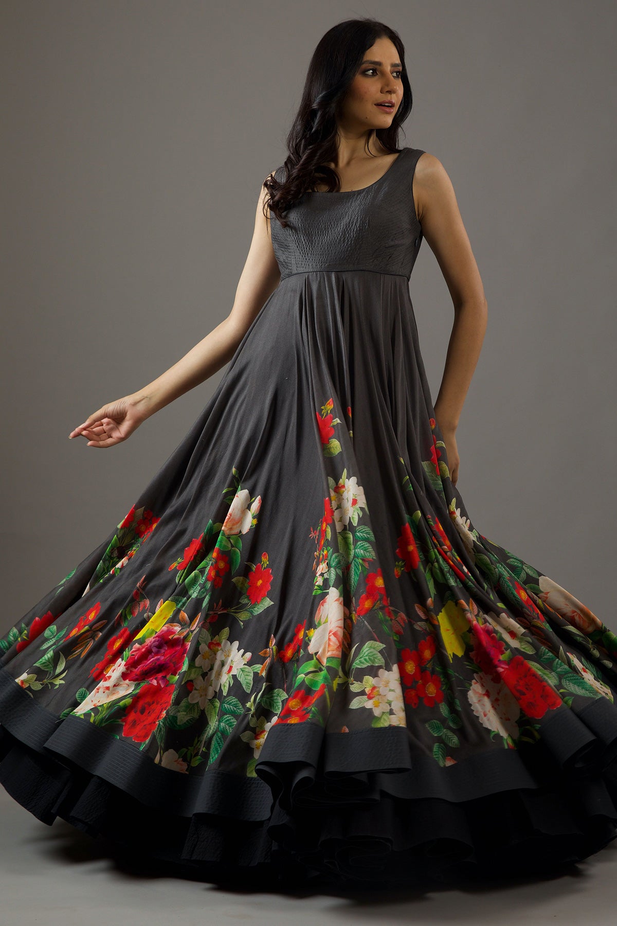 Chanderi Anarkali Set With Floral Print