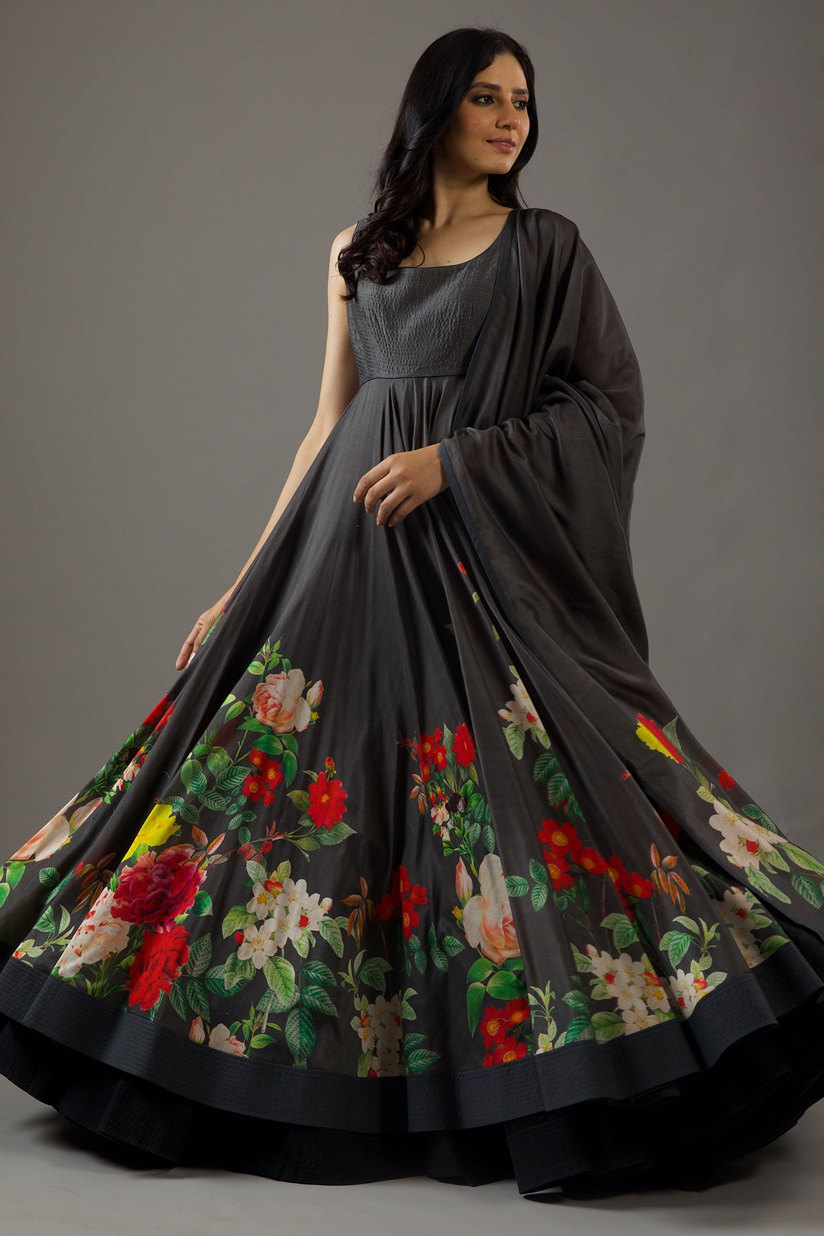 Chanderi Anarkali Set With Floral Print