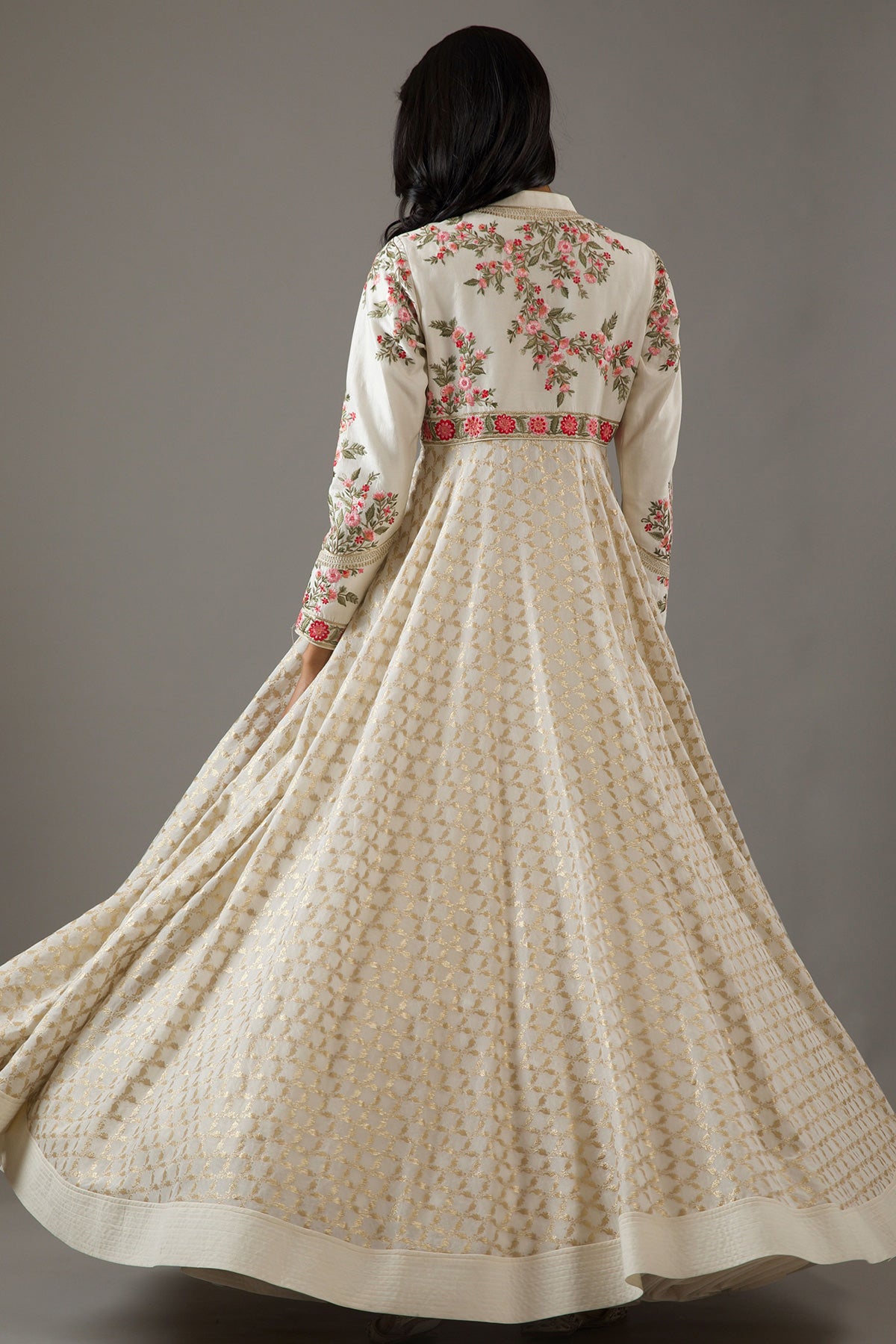 Ivory Chanderi Anarkali Set With Crinkle Dupatta