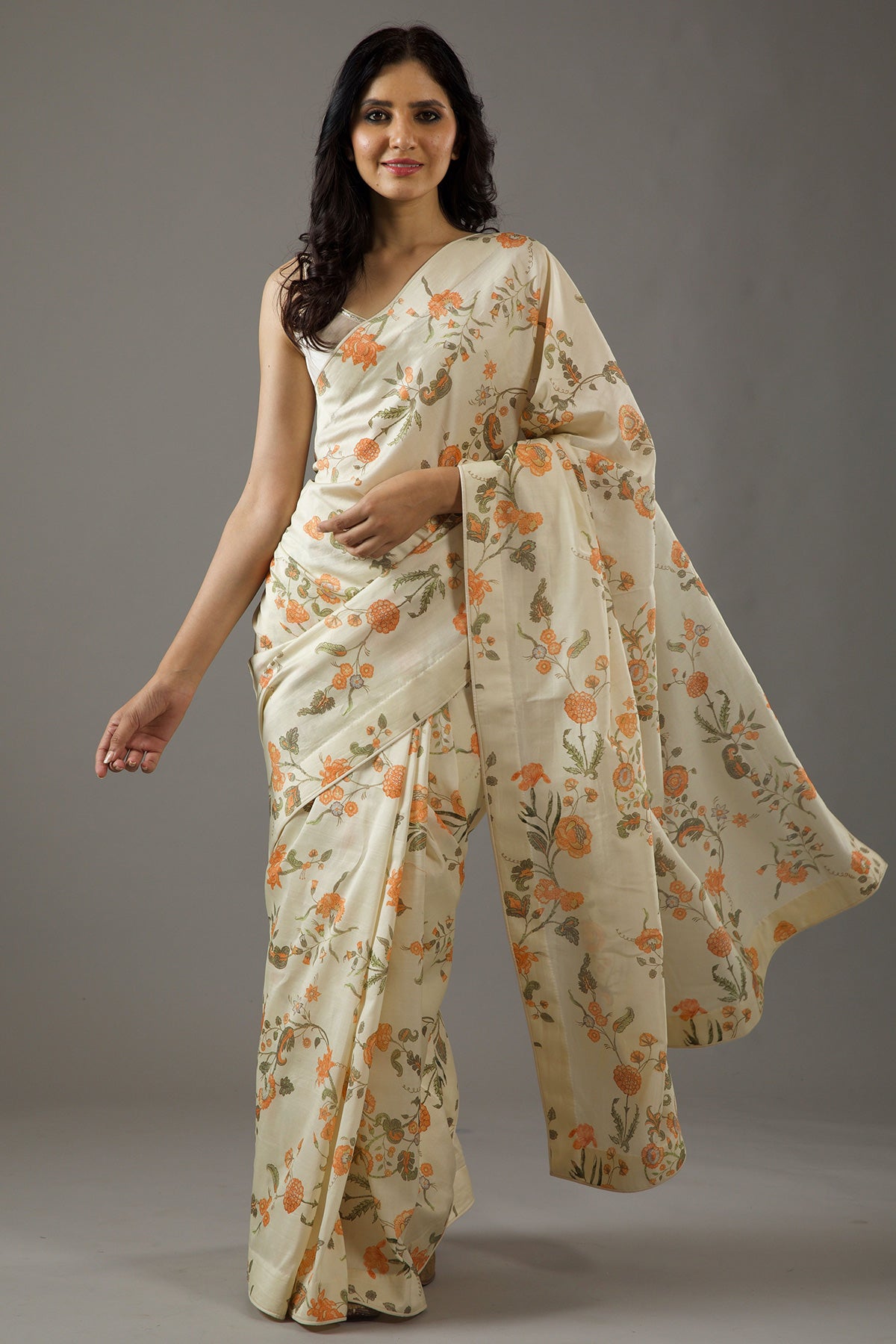 Chanderi Silk Saree With Floral Digital Print