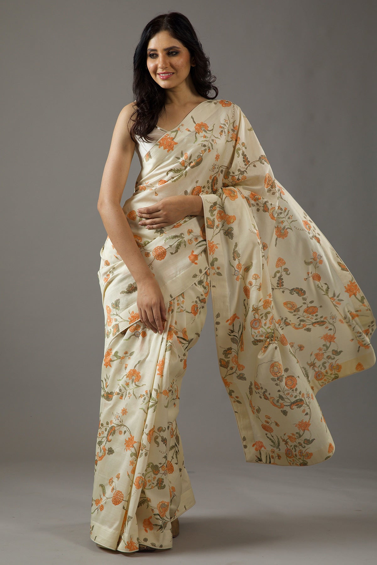 Chanderi Silk Saree With Floral Digital Print