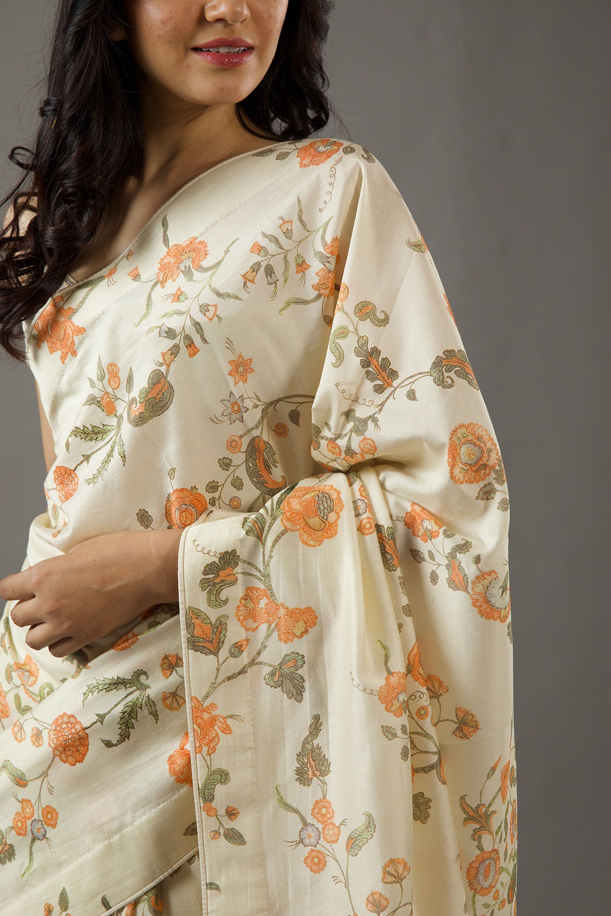 Chanderi Silk Saree With Floral Digital Print