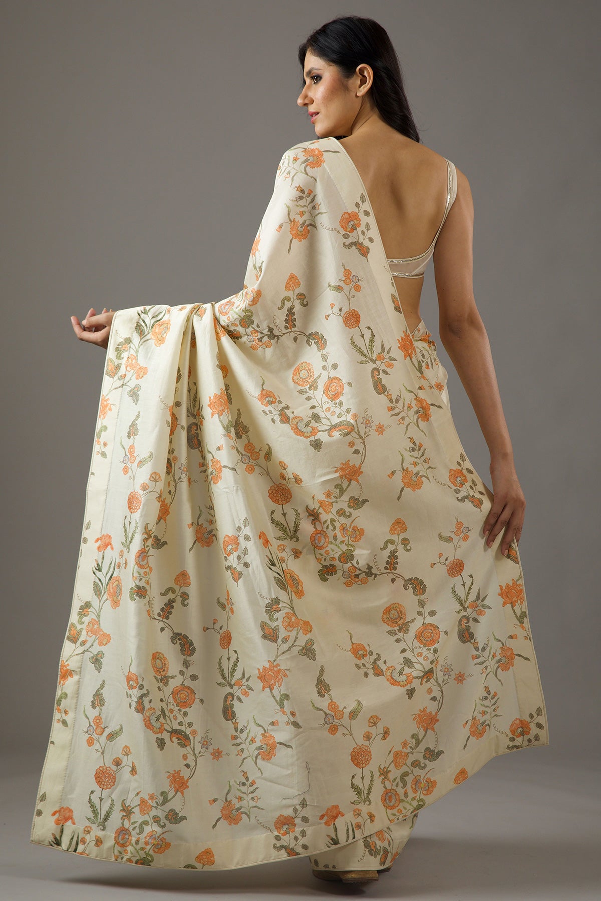 Chanderi Silk Saree With Floral Digital Print