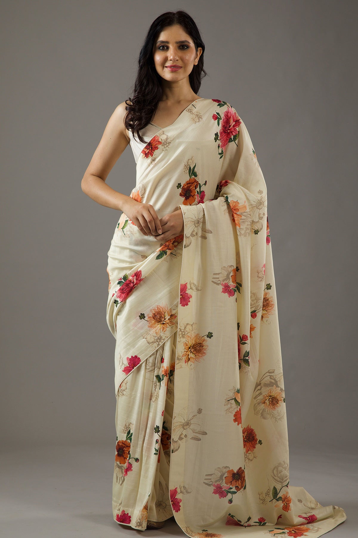 Chanderi Silk Saree With Floral Digital Print