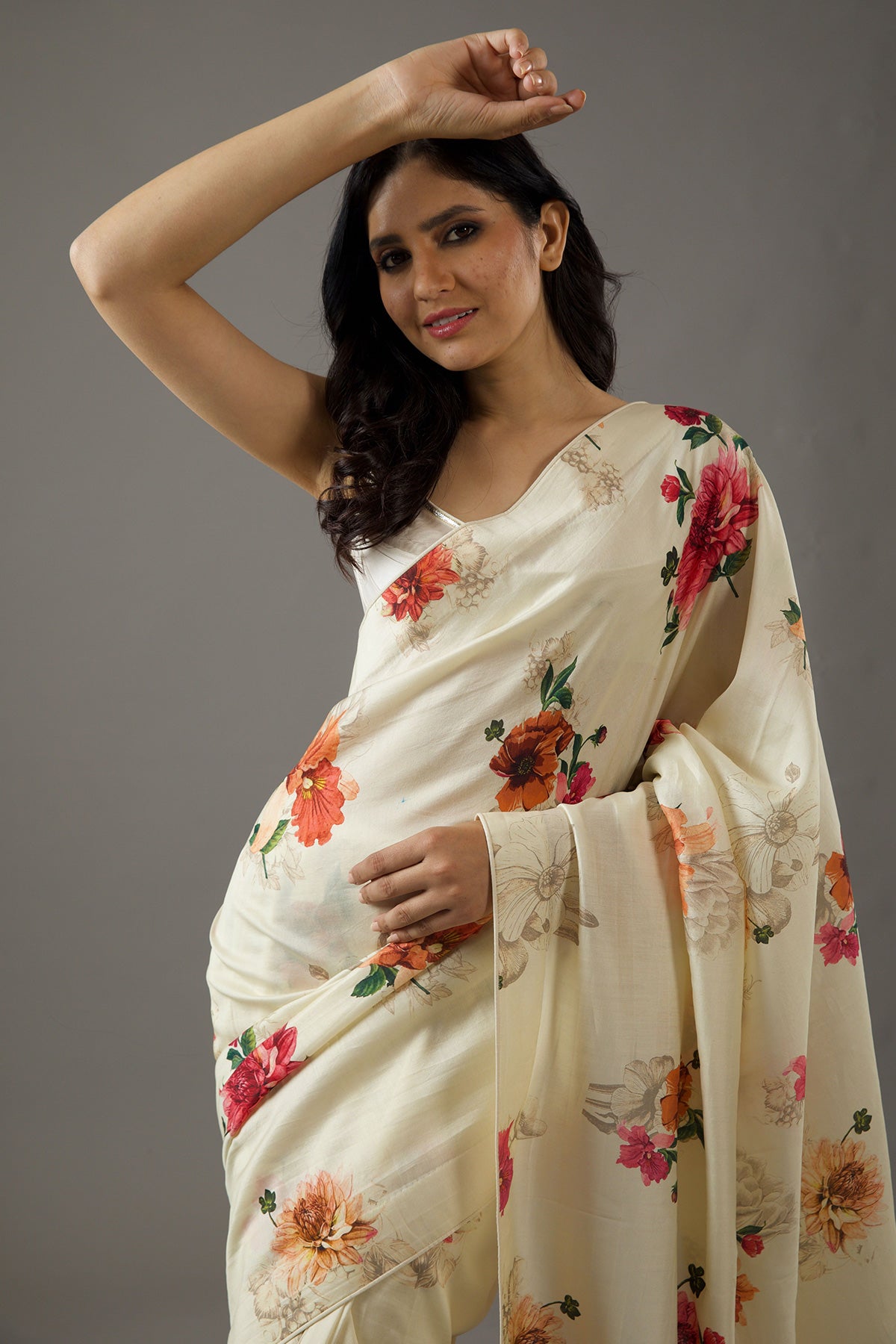Chanderi Silk Saree With Floral Digital Print