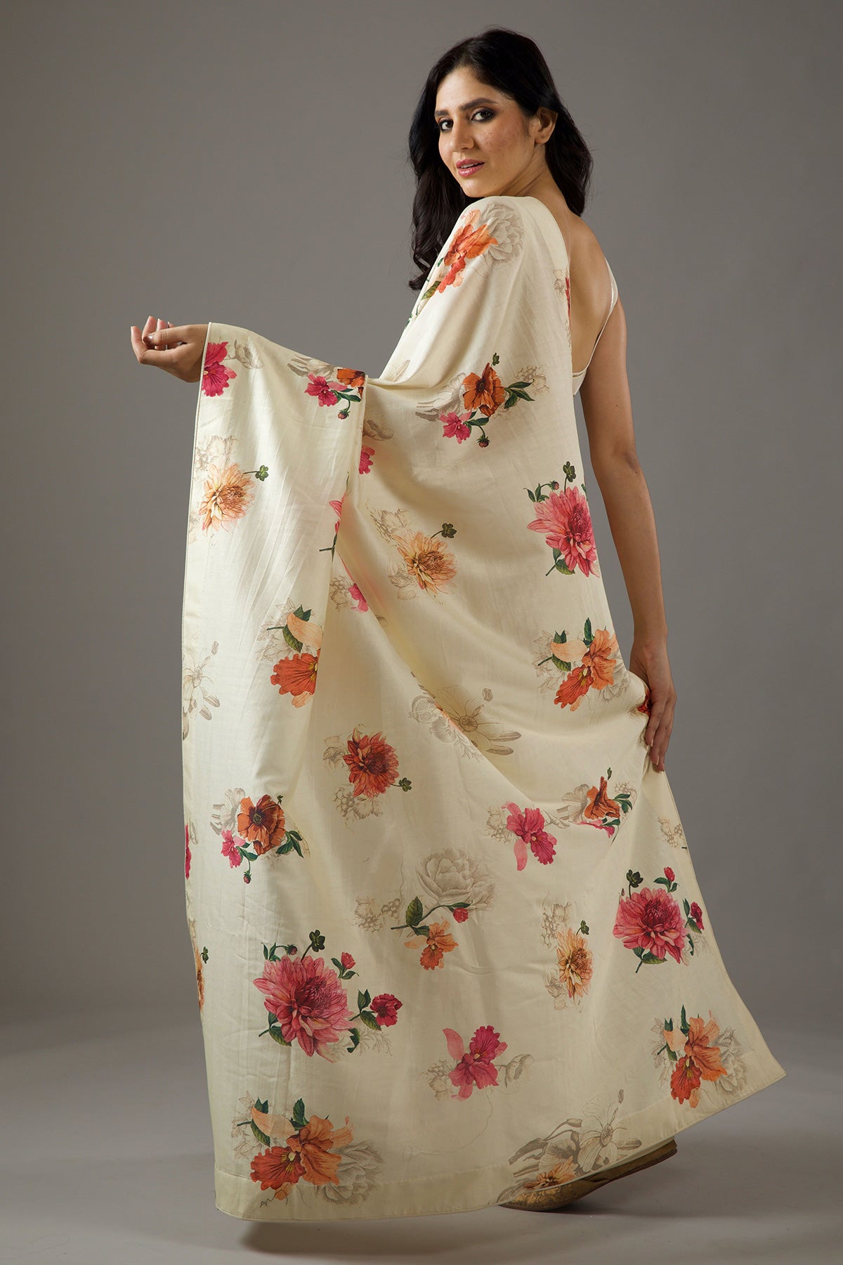 Chanderi Silk Saree With Floral Digital Print