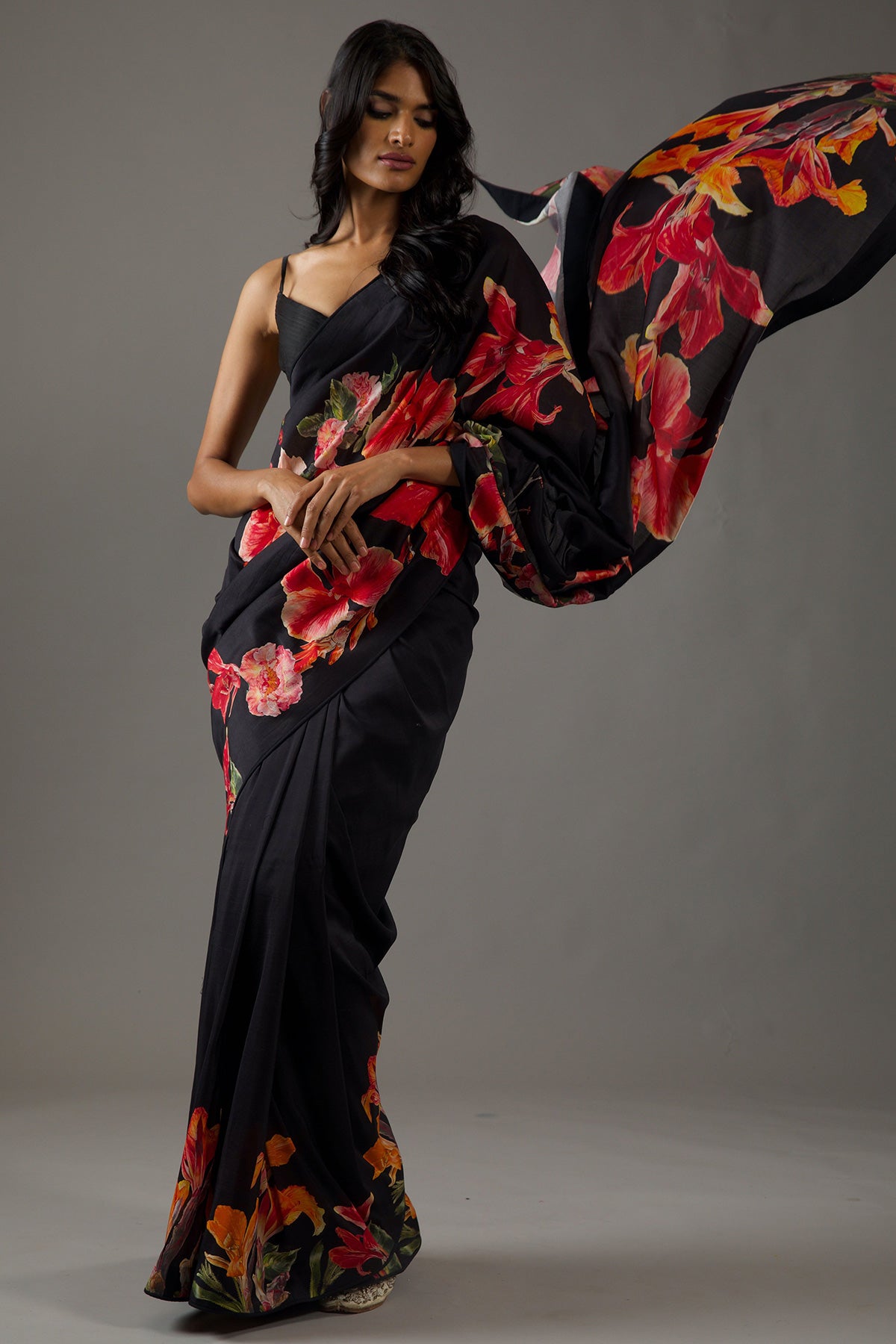 Chanderi Silk Saree With Floral Digital Print