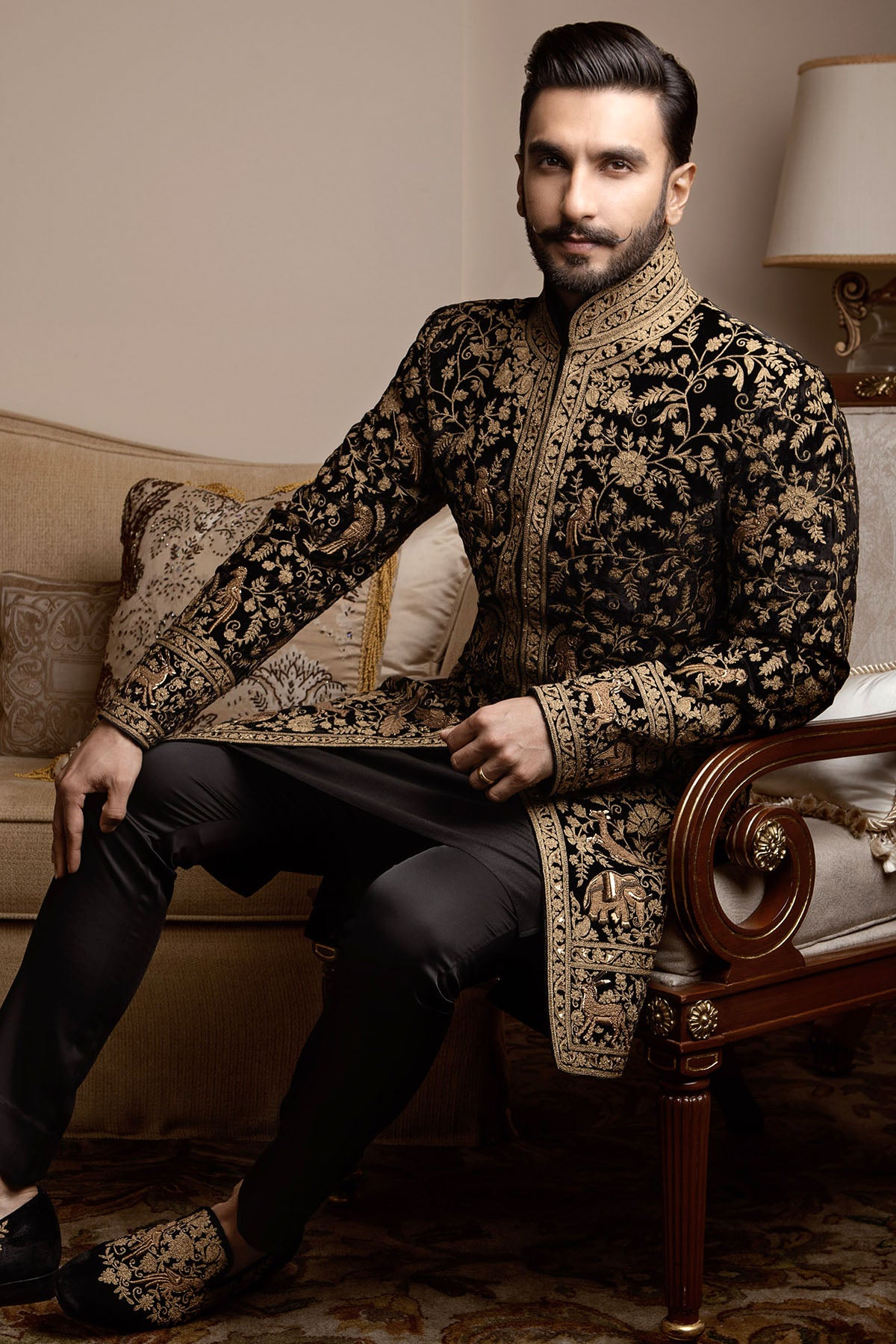 Embroidered Black Velvet Sherwani