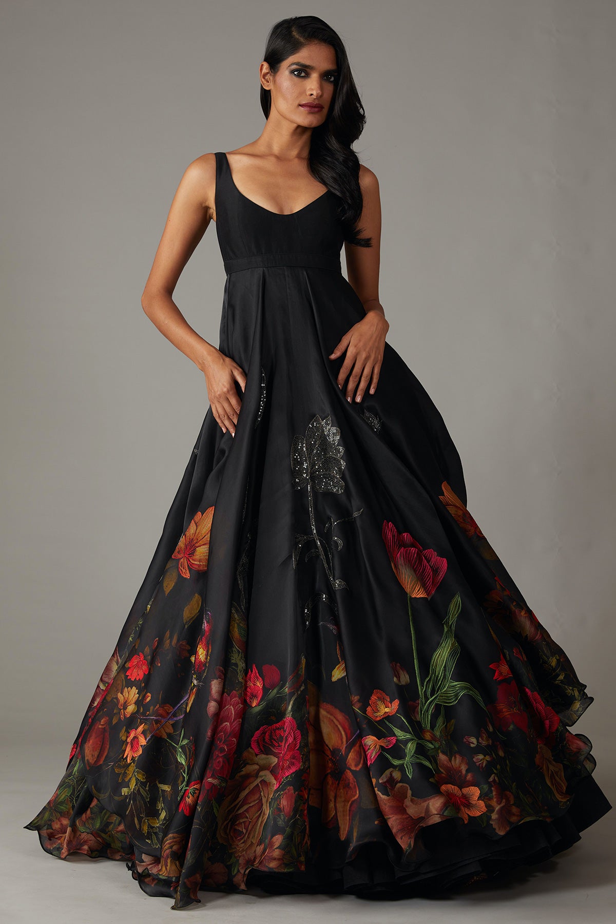 Organza Anarkali Set With Digital Print & Embroidery