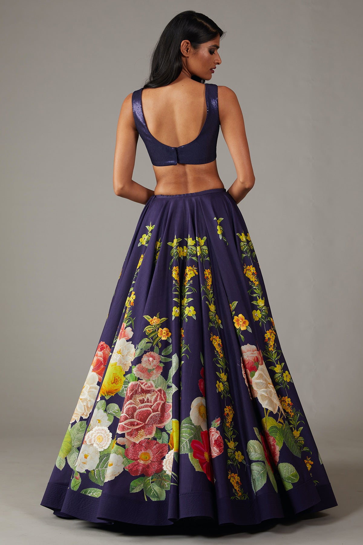Indigo Digital Printed Chanderi Lehenga Set